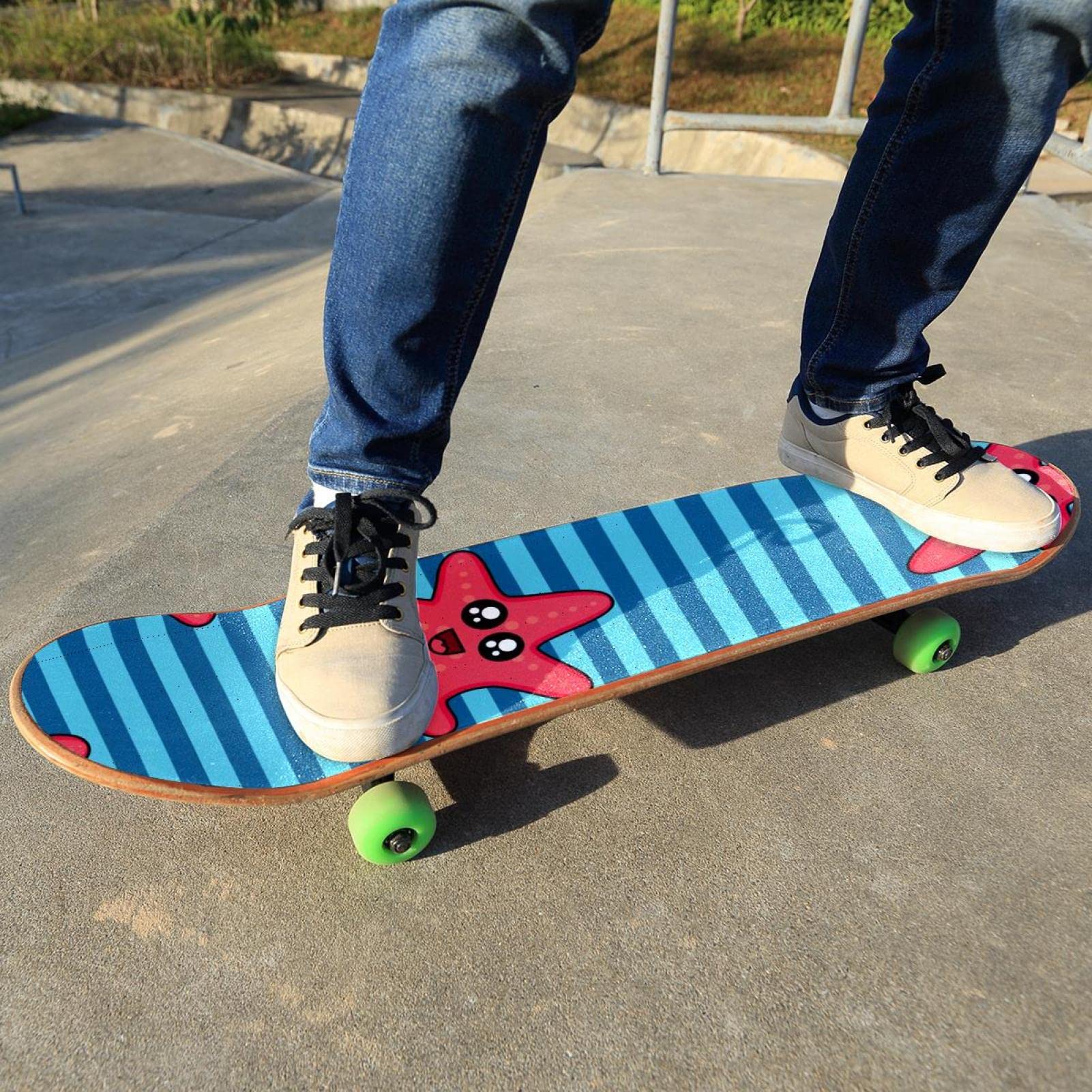 Lot de 2 feuilles de papier abrasif pour skateboard, longboard, scooter, planche à roulettes, motif étoiles de mer, bleu
