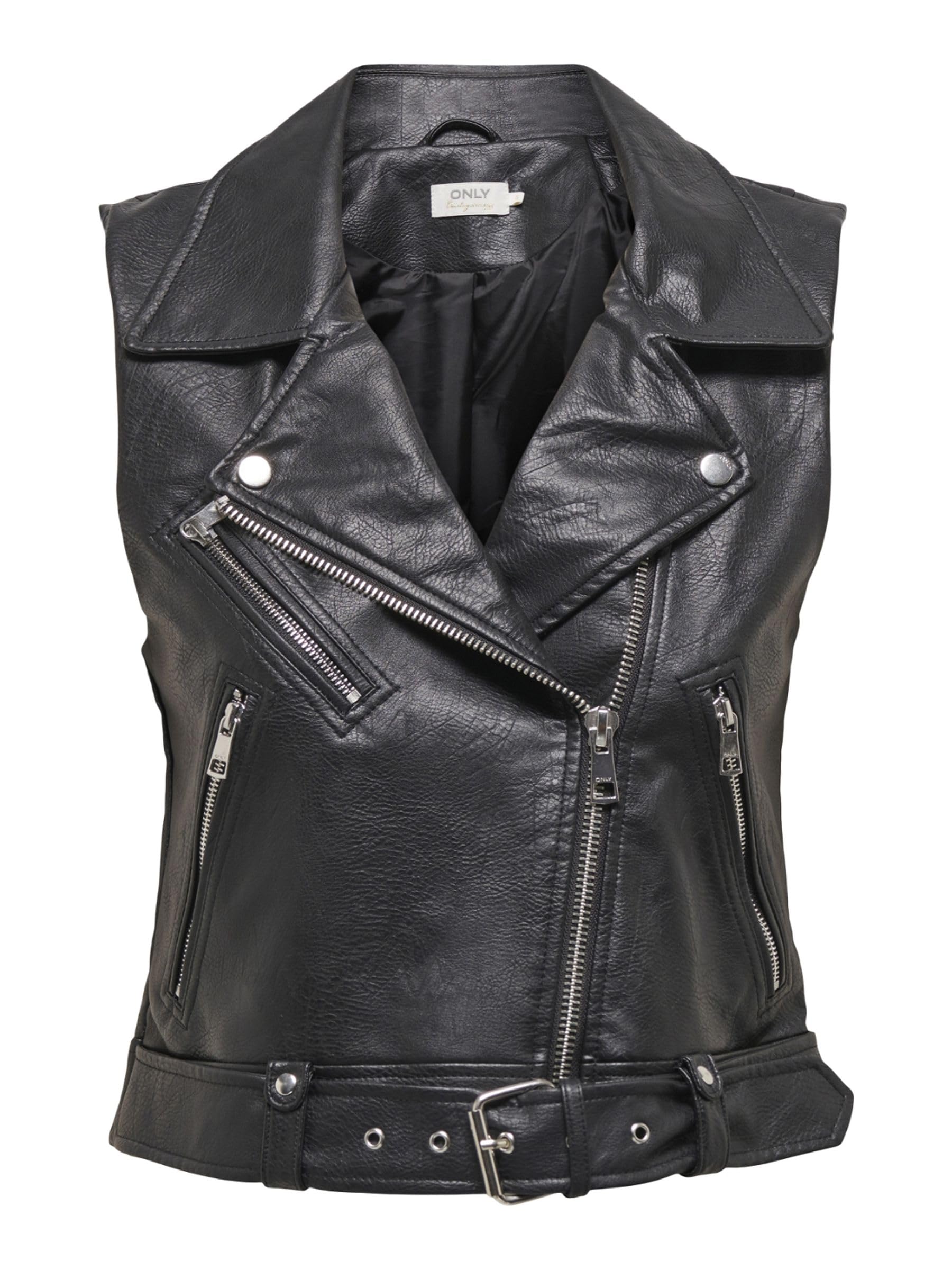 ONLY Women's Onlvera Faux Leather Waistcoat OTW Noos Faux Leather Vest, black, S
