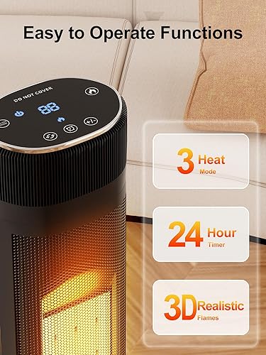Miniatura 3 de Uthfy Calentador de espacio de 32 pulgadas para habitación grande, calentadores eléctricos portátiles de torre de 1500 W para uso en interiores,