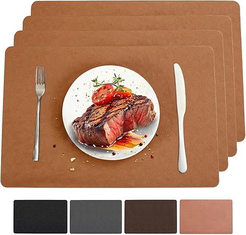 Miniatura 33 de Juego de 6 manteles individuales de vinilo resistentes al calor, fáciles de limpiar, antideslizantes para mesa de comedor. Manteles de PU lavables,