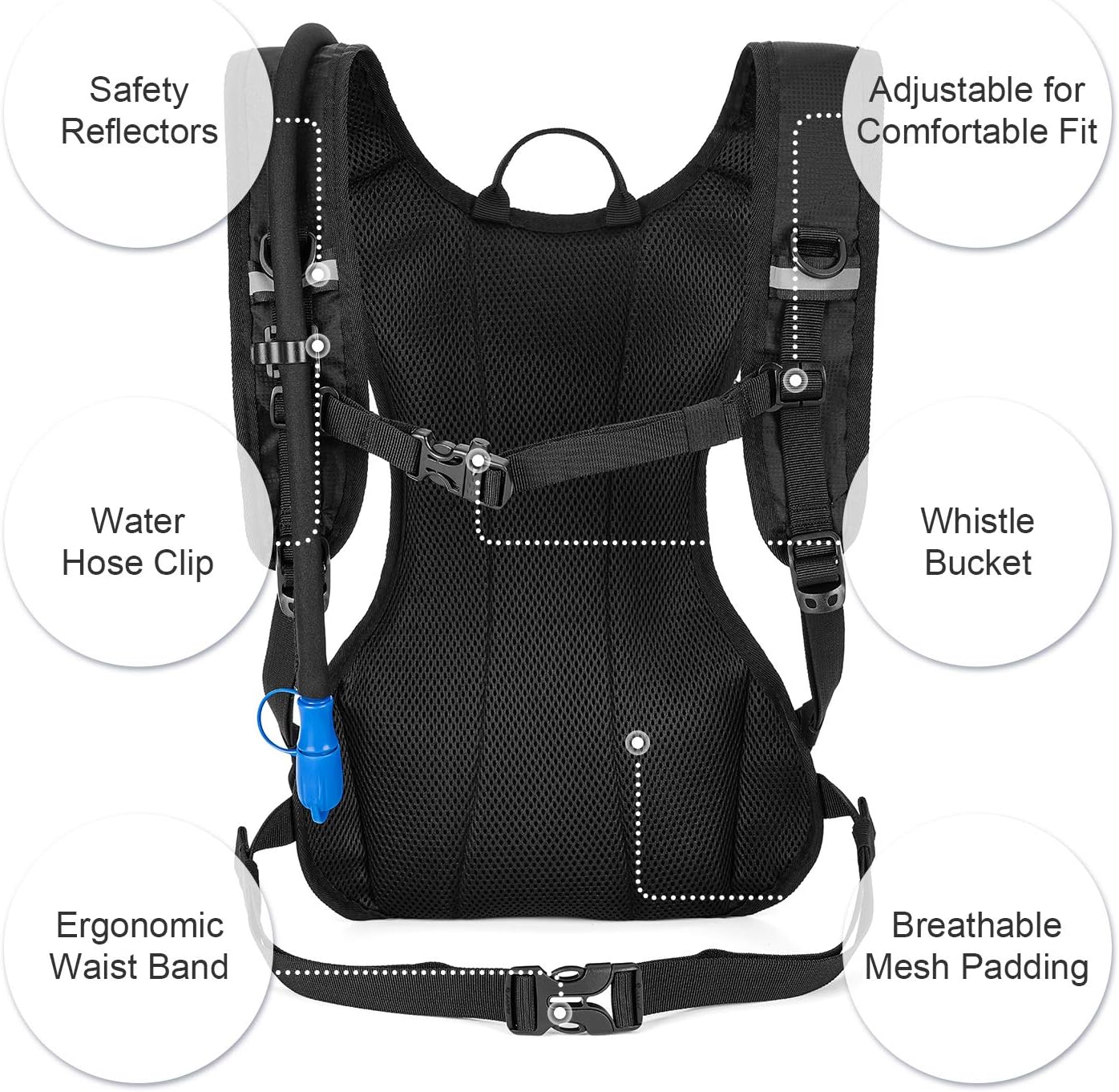 MIRACOL Hydration Backpack, Small Water Backpack with 2L BPA-Free Bladder, Lightweight Hydration Pack for Running Hiking Climbing Biking Cycling Skiing Fits Men Women & Kids (Black) : Sports & Outdoors