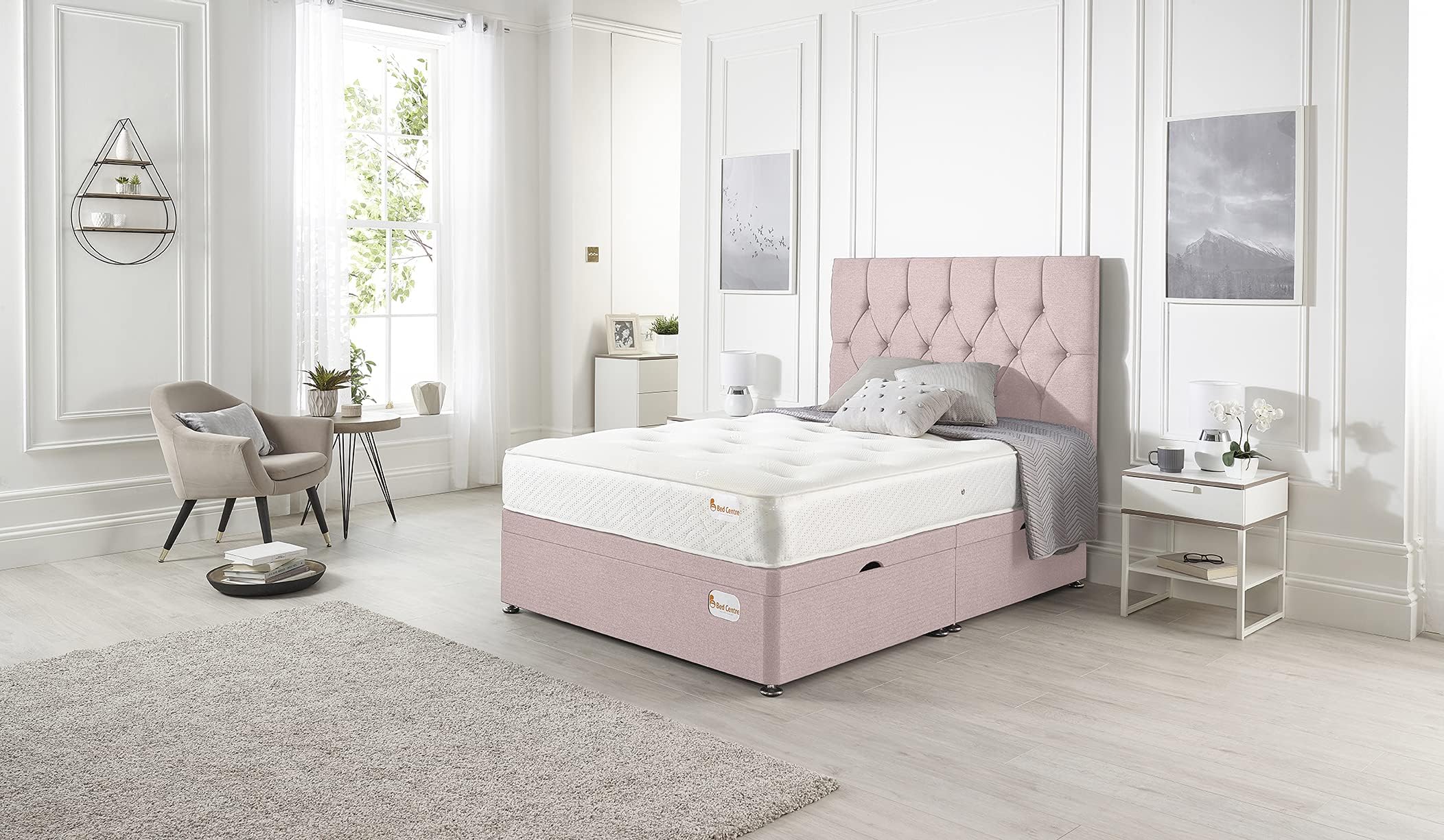Khloe Side Opening Pink Velvet Double Ottoman Bed Amazon.co.uk Home