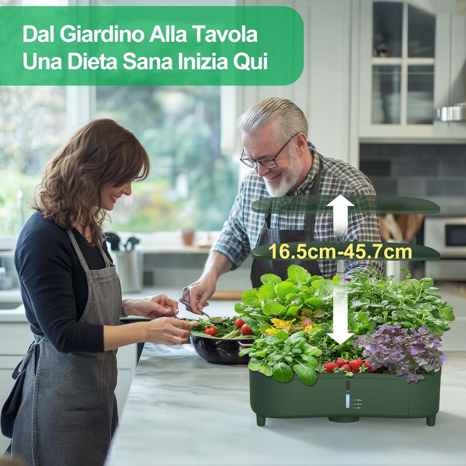 serra idroponica, kit giardino di erbe da interno, 15 baccelli, Smart Garden con timer automatico, con Luce di crescita LED a spettro completo, altezza regolabile fino a 20", serbatoio da 5L