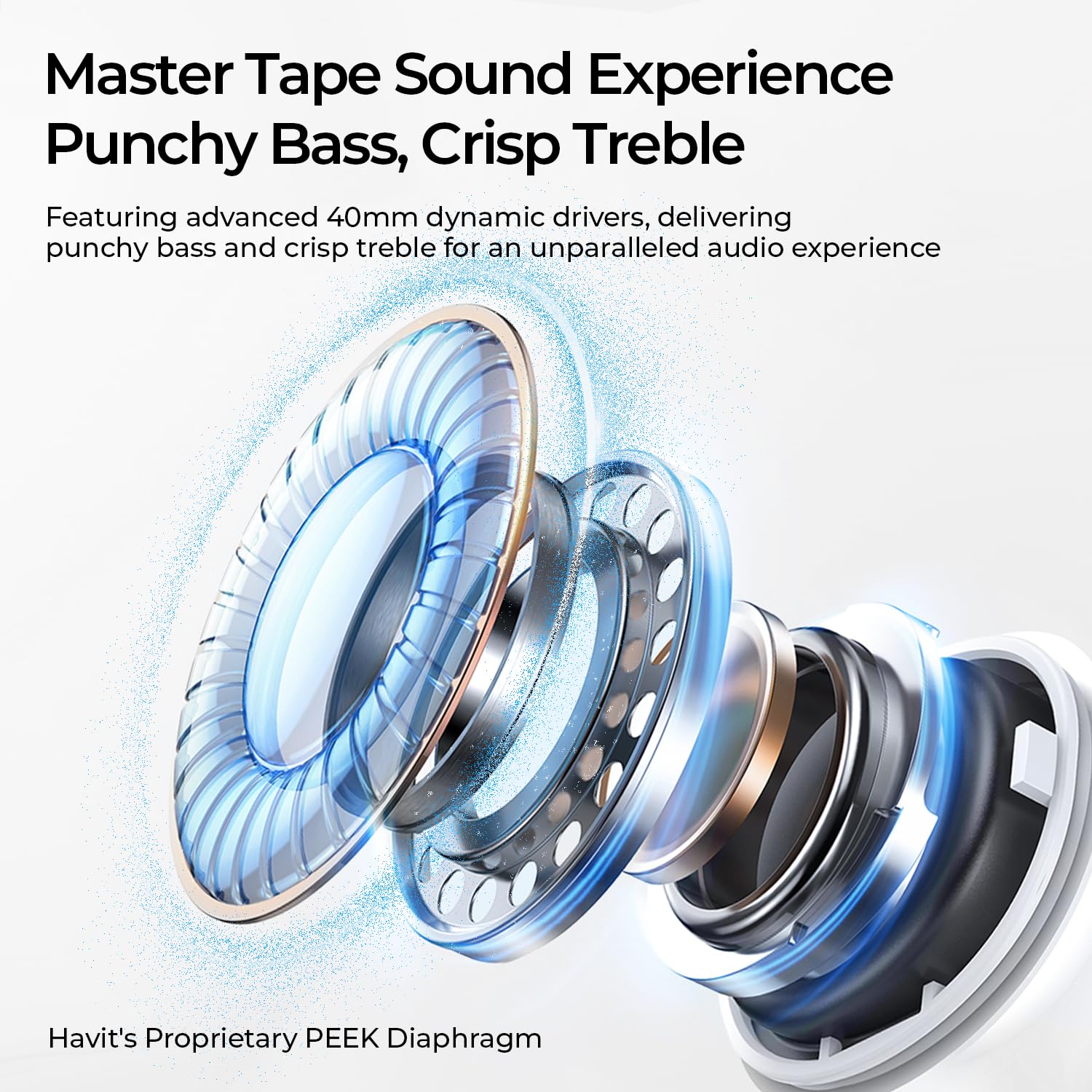 havit SPACE S1 - Auriculares adaptables con cancelación activa de ruido, LHDC Bluetooth 6.0 de alta resolución, inalámbricos sobre la oreja con 5 micrófonos ENC, 100 horas de reproducción, auriculares