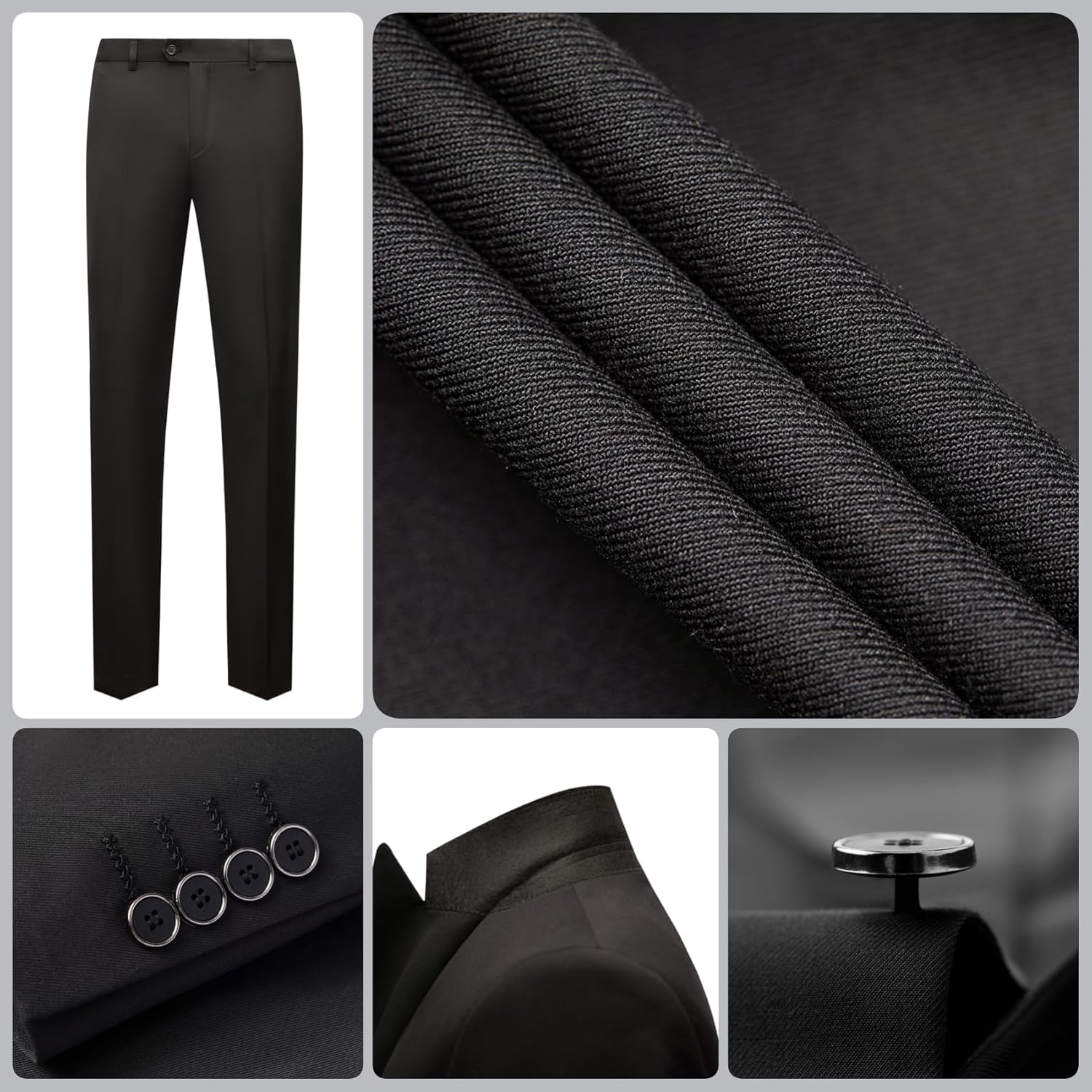 Tuxedo for Men 3 Pieces Slim Fit Black Tuxedo Jacket Blazer for Party Prom Wedding Solid Color Peaked Lapel