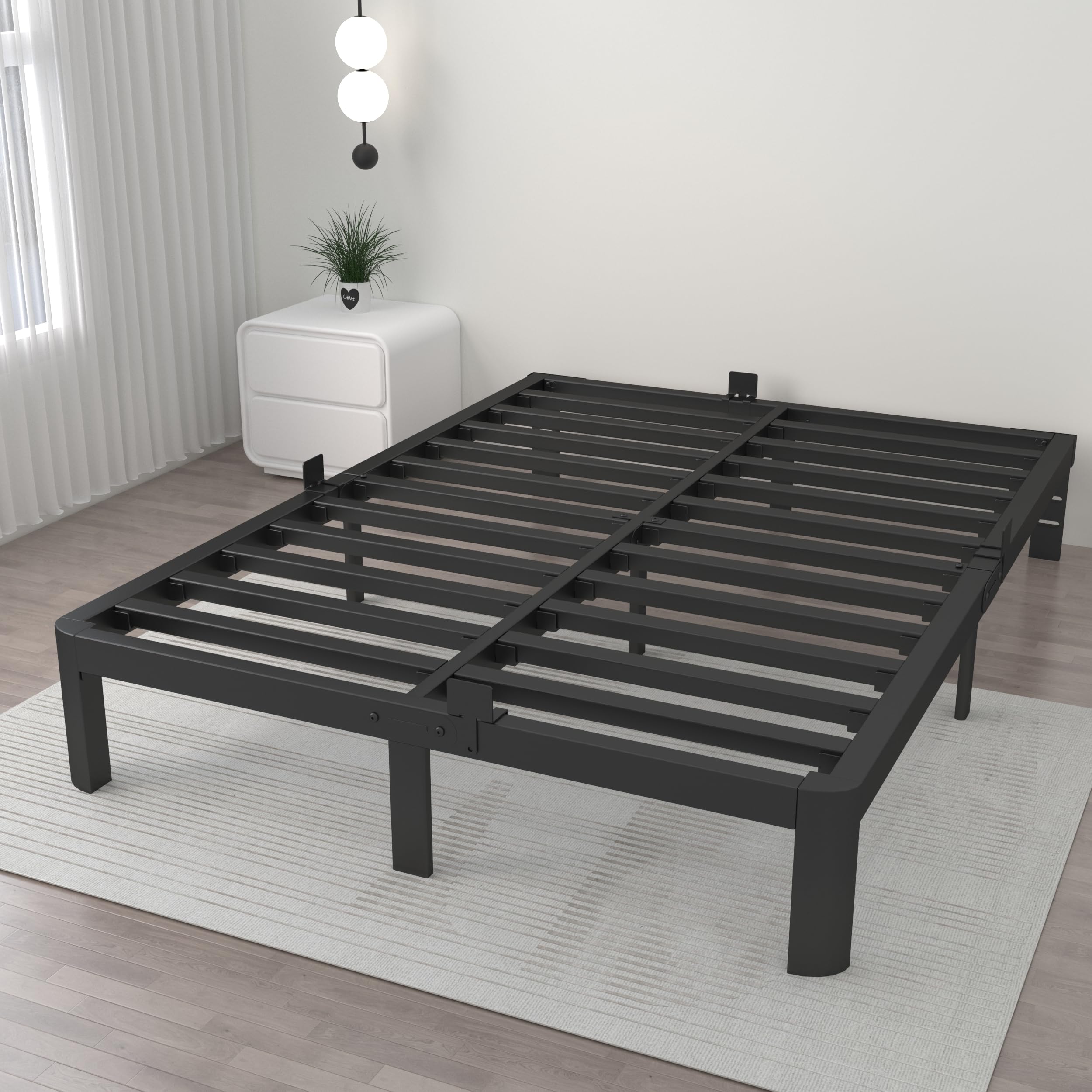 ITIMIDI 10 Inch Full Bed Frames, Platform Bed with Metal Gaskets, No Box Spring Needed, Heavy Duty Steel Slat Support, Anti-Slip Mattress Stopper, Round Corner Leg, Easy Assembly, Black