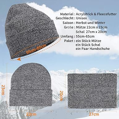 Set Invernale 3 Pezzi Cappello, Sciarpa E Guanti Touch Screen - Unisex Per Sport E Outdoor - Foto 7