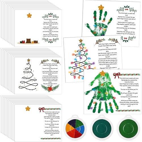 Soulchen 30 Pcs Christmas Handprint Crafts Kits Greeting Cards with