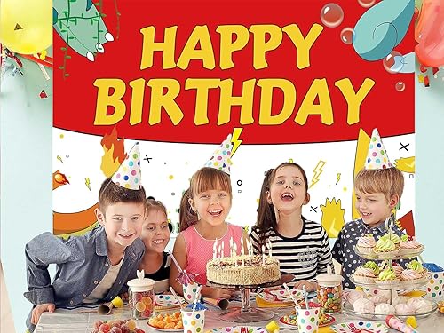 Miniatura 2 de Telón de fondo mágico de 5.9 x 3.6 pies, diseño de caricaturas, color rojo y blanco, suministros de fiesta de cumpleaños para niños, decoraciones de