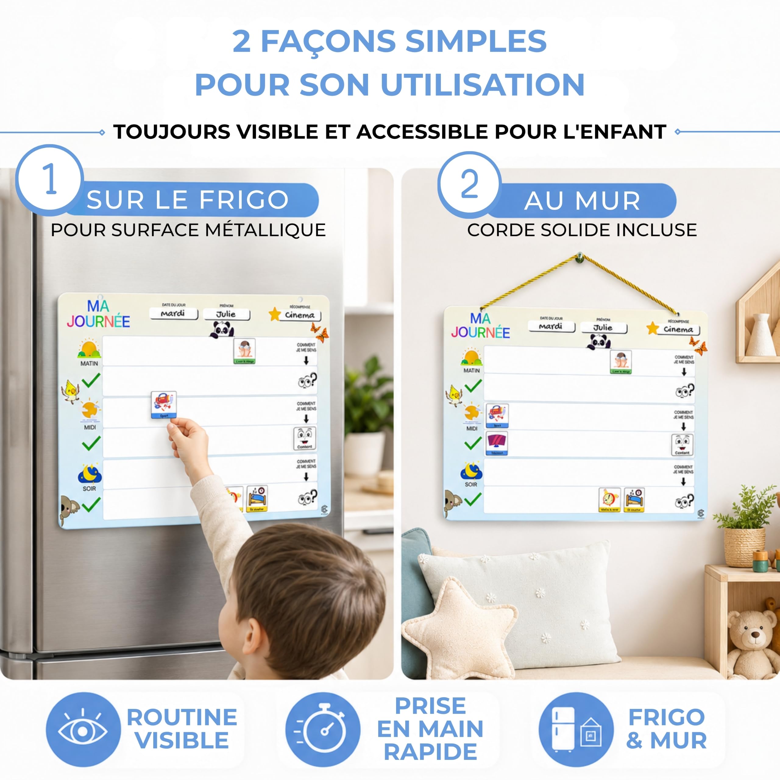 Tableau Routine Enfant - Calendrier Educatif Montessori - Calendrier Magnétique x160 Aimants - Tableau Organisation Famille - Le Cadeau Ideal (De 3 A 12 Ans)