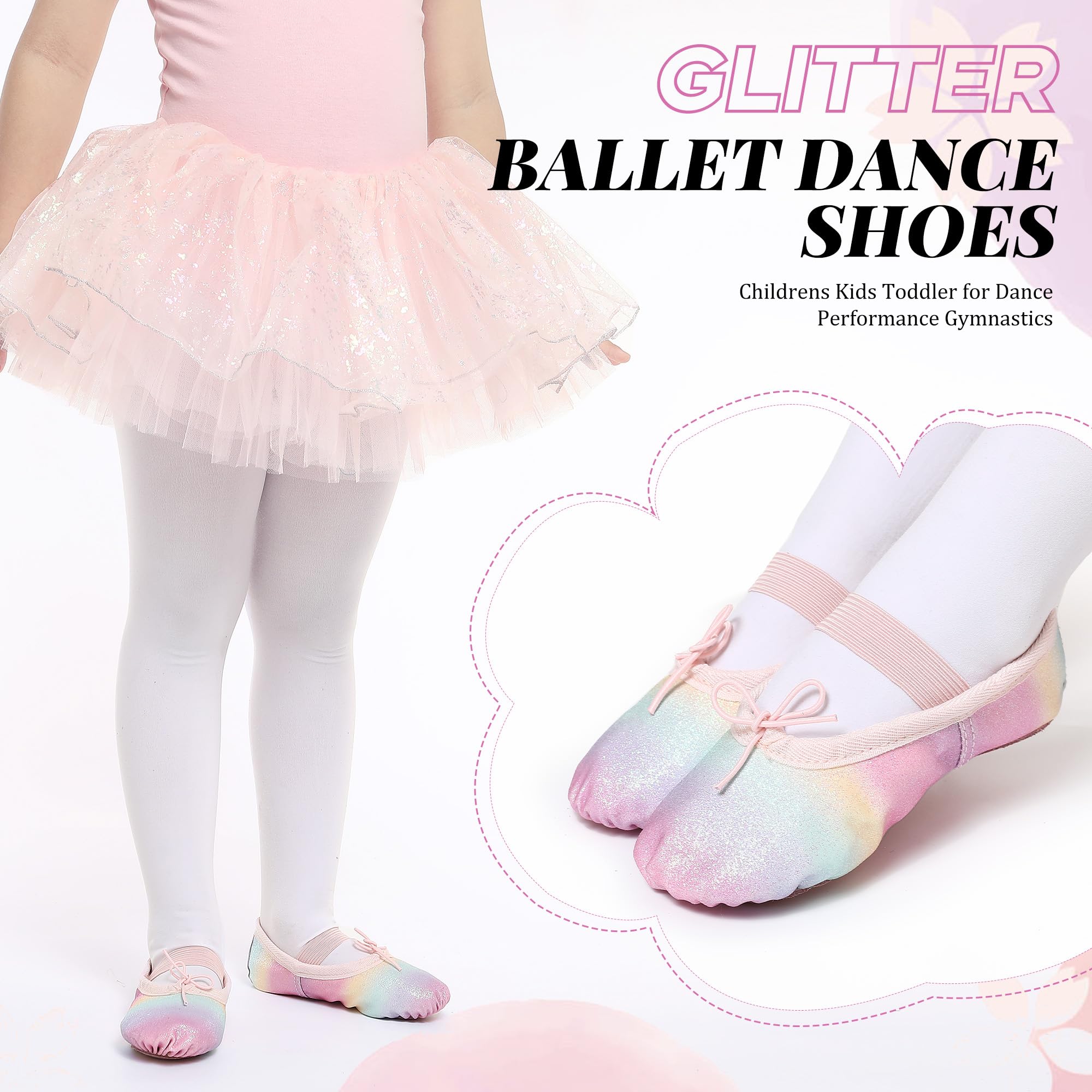 Zapatos de ballet para niñas, zapatos de ballet con purpurina, zapatillas de baile de piel, suela completa, zapatos planos de ballet para niños y niños pequeños — view 5