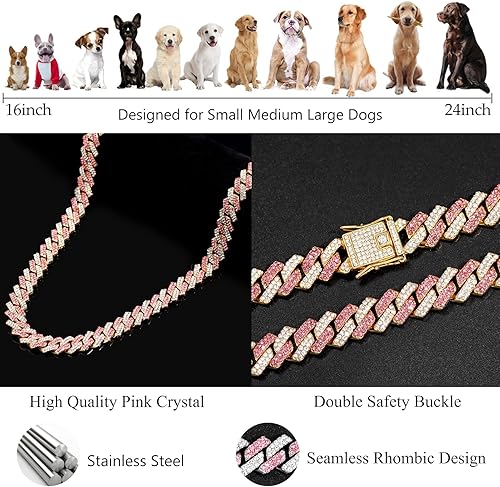 Miniatura 4 de FASDECON Collar de cadena de oro para perro collar cubano de diamante collar de cadena de metal para caminar con diseño de hebilla segura collares