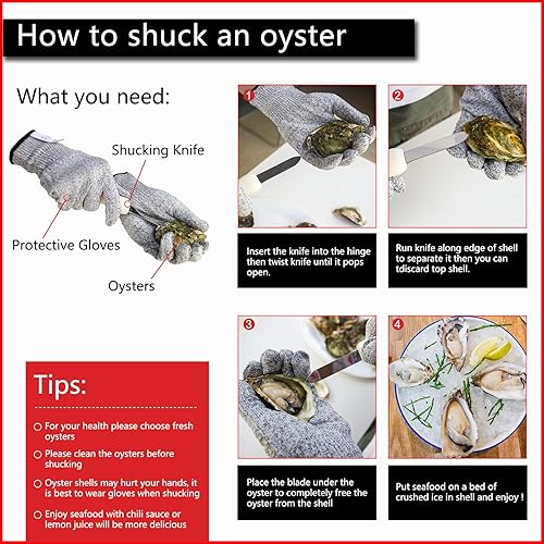 Miniatura 7 de Nonley Juego de 2 cuchillos de ostras, juego de 2 cuchillos de ostras con guantes resistentes a cortes de grado profesional  Cuchillo de almeja