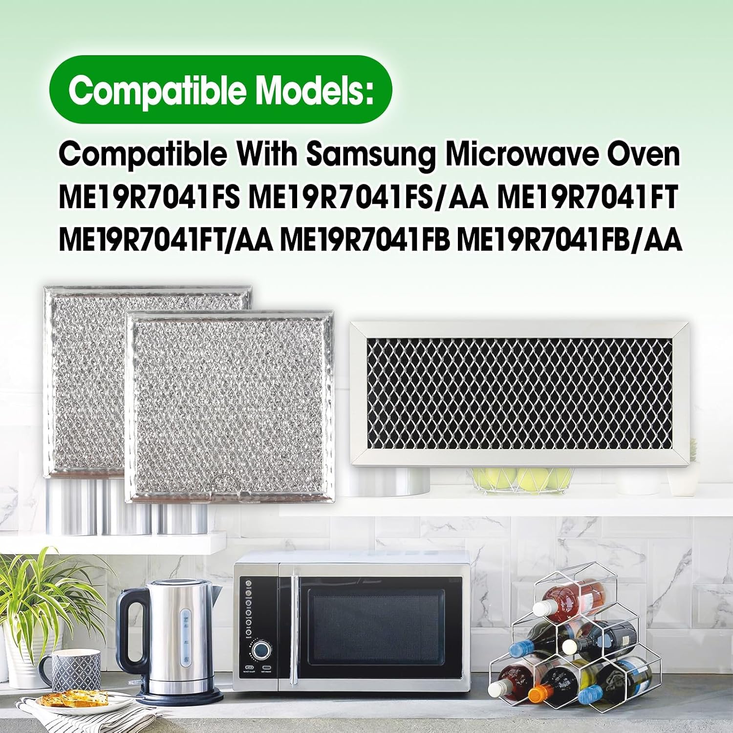 3Pcs Microwave Oven Grease & Charcoal Filter Fit for Samsung ME19R7041FS