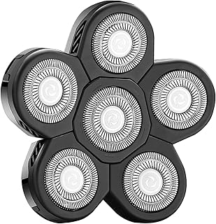 FOXSONIC 6 Blades Electric Shaver Replacement Heads 6 Blades Head Shaver Replacement Blades Bald Shaver With Blade Cover Electric Razor Shaver Head (Black)