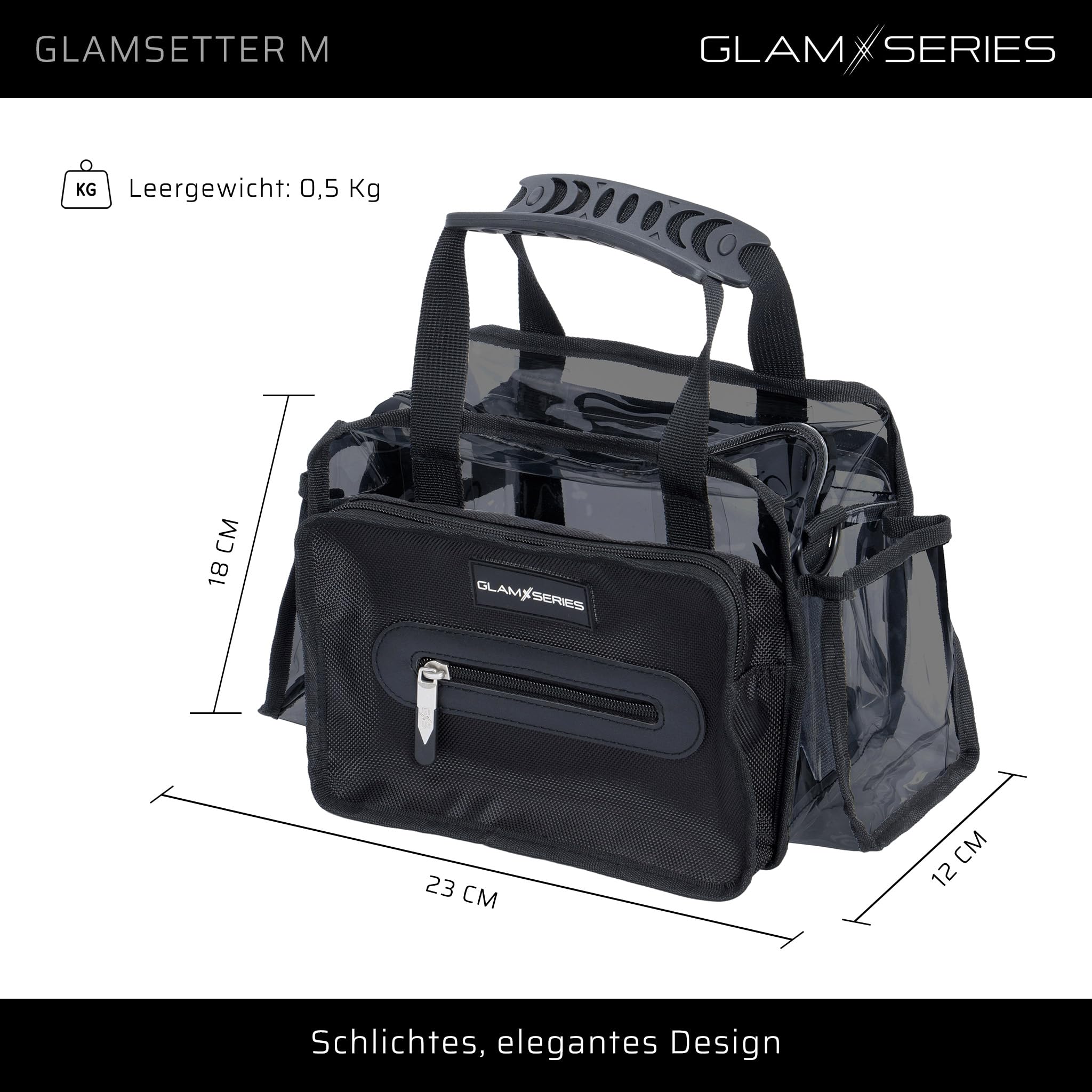GlamSetter M Kosmetiktasche 230 x 120 x 180 mm, transparenter Make up Organizer mit flexiblen Trageoptionen