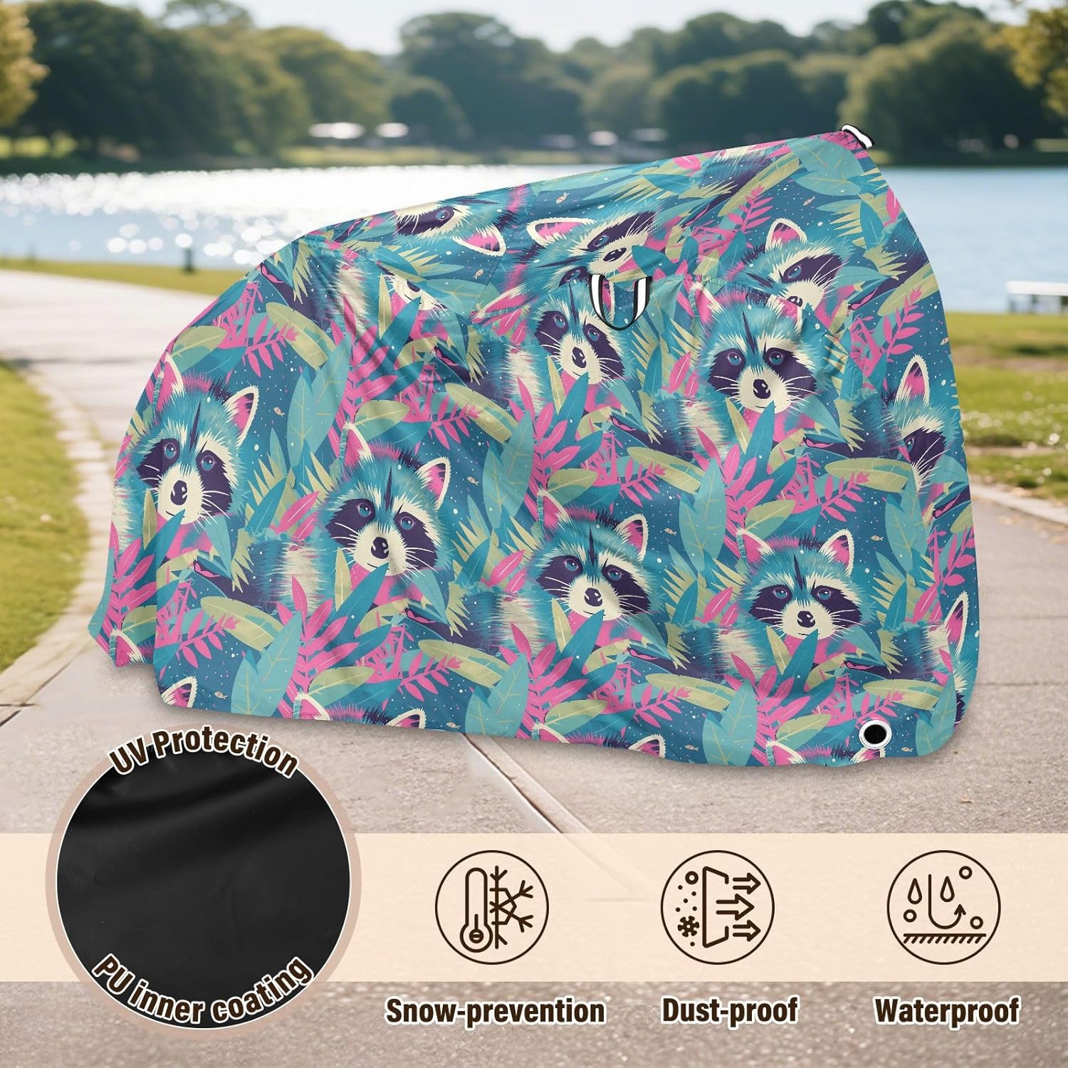 Cute Raccoons Bike Covers Outdoor Waterproof Outdoor Exercise Bike Cover Bikes Storage