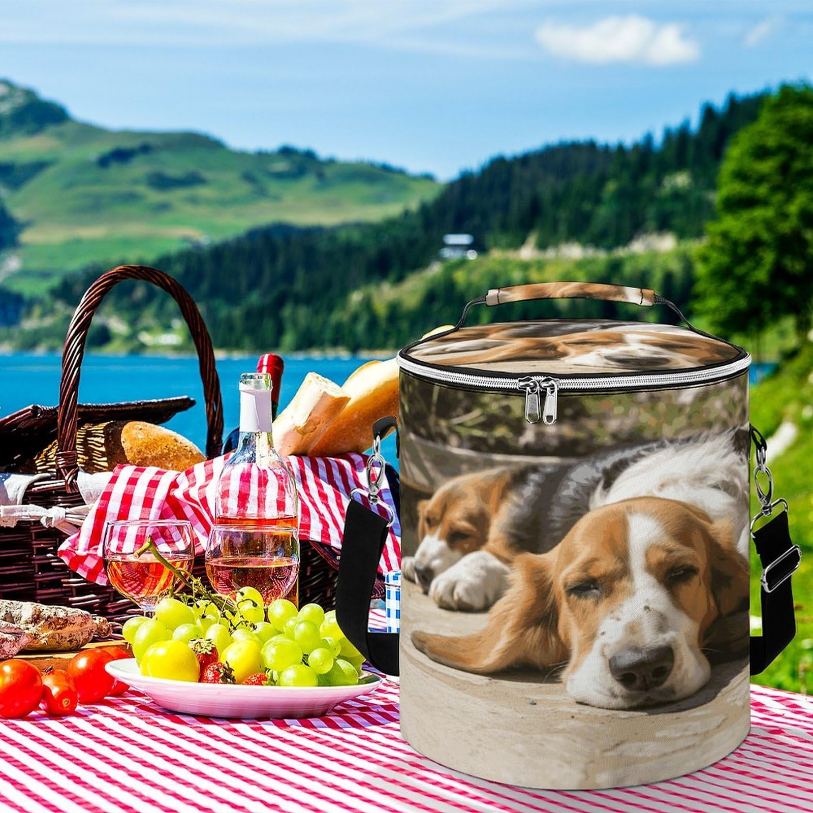 Borsa termica morbida con cane che riposa, multi-tasca, borsa da spiaggia isolata a prova di perdite, pieghevole, per spiaggia, viaggi, lavoro