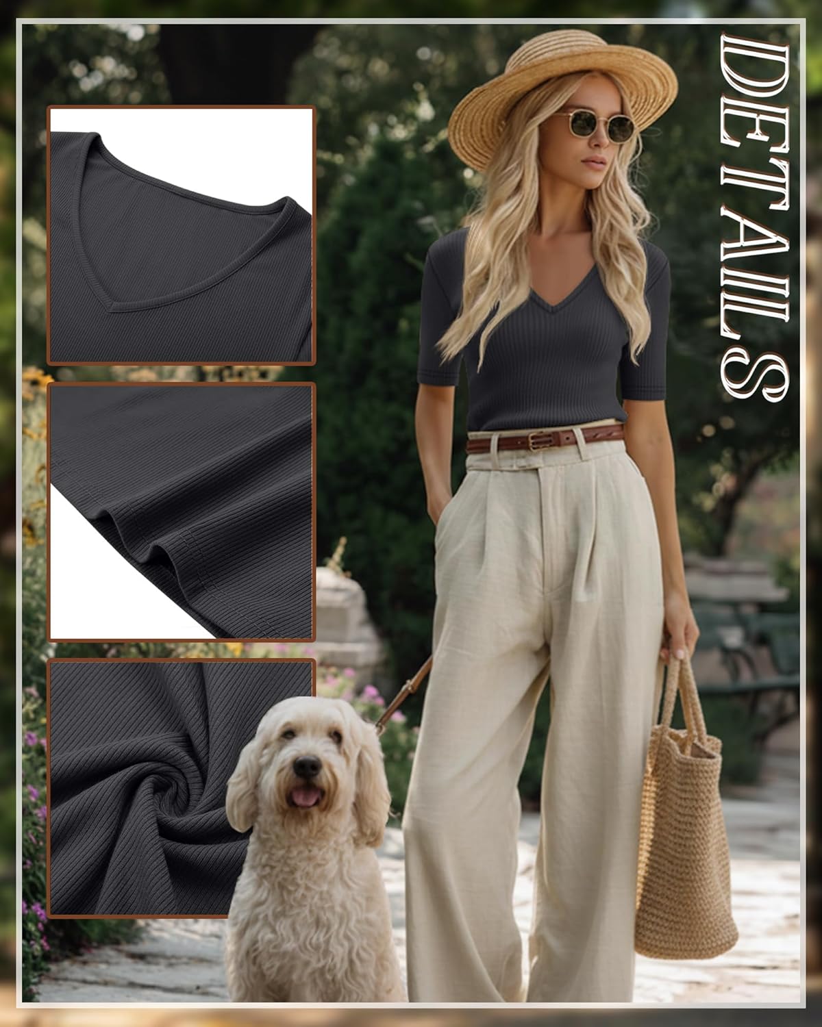 Riyiper 3 Pack Women's Half Sleeve Top Elbow Length Ribbed Cotton T Shirt Women V Neck Summer Tee Slim Fit Casual Blouses - Image 5