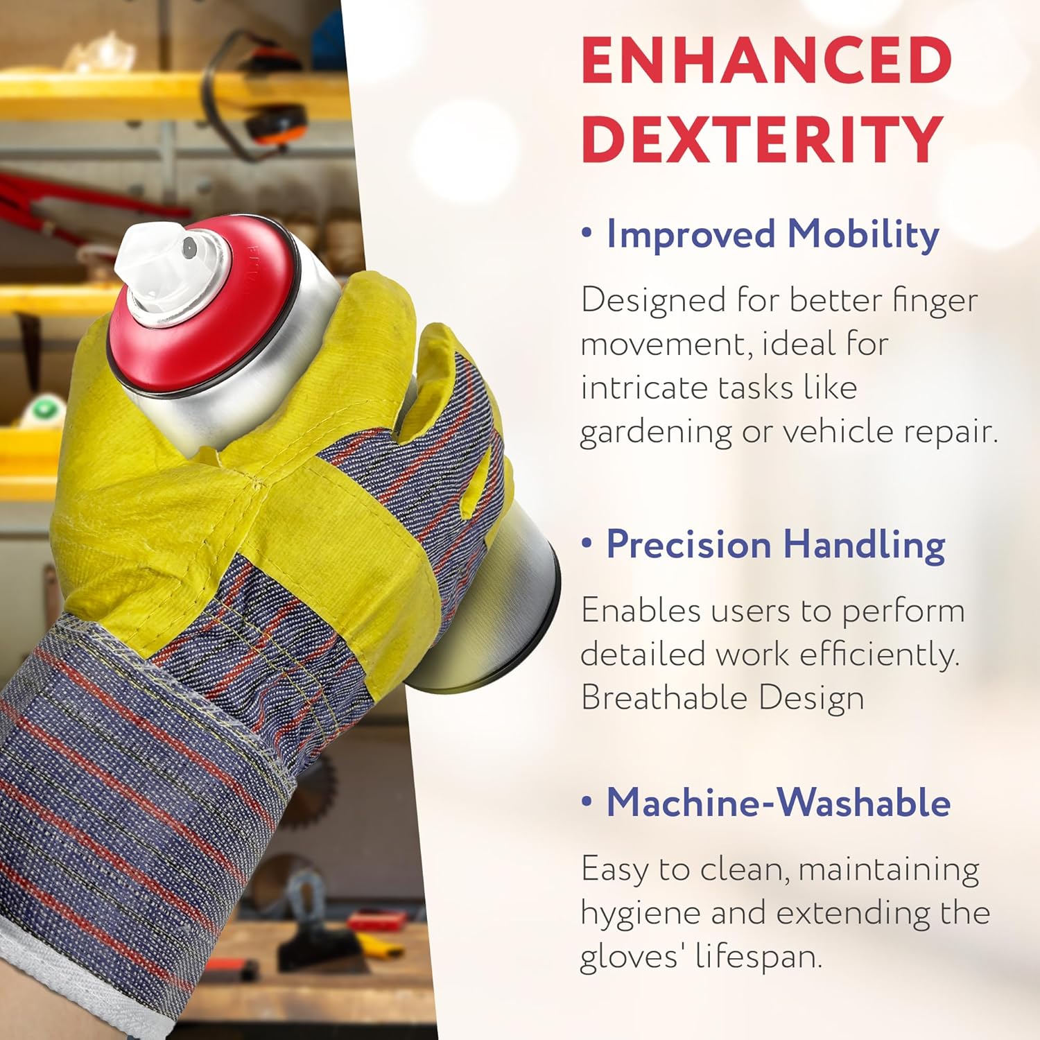 Yellow Suede Leather Work Gloves for Men & Women. 12 Pack of Standard Wing Thumb Gloves with Safety Cuff & Striped Cotton Canvas Back. Lightweight Waterproof Gloves for Work in Cold Weather - Image 4