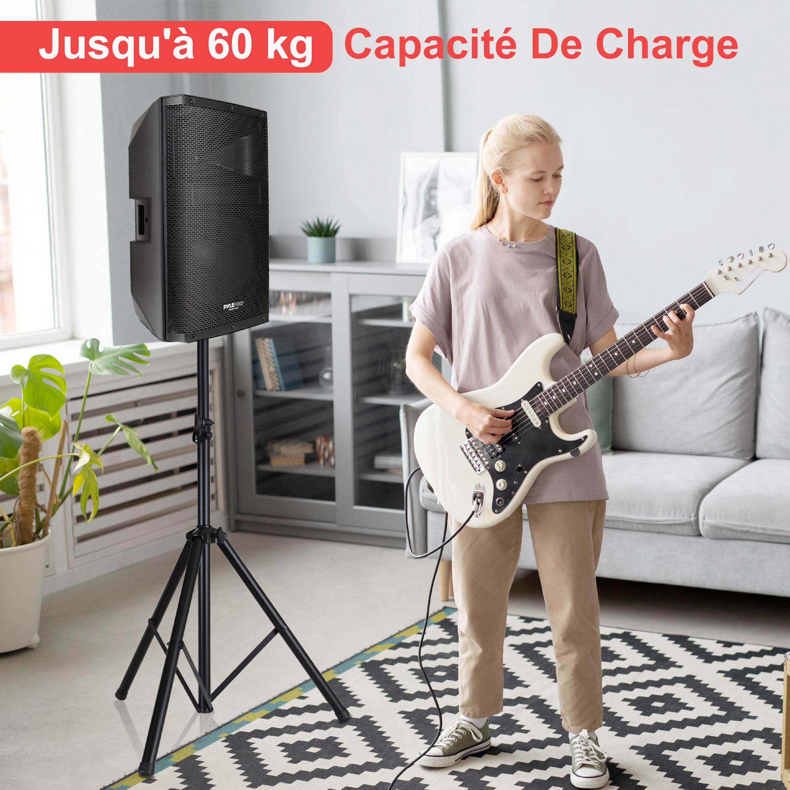 Pyle Pied d’Enceinte, Support Haut-Parleur universelle, Trépied robuste, Support d’Enceinte Pliable avec hauteur réglable de 100 à 180 cm, Insert 35 mm, Charge 60 kg, Noir