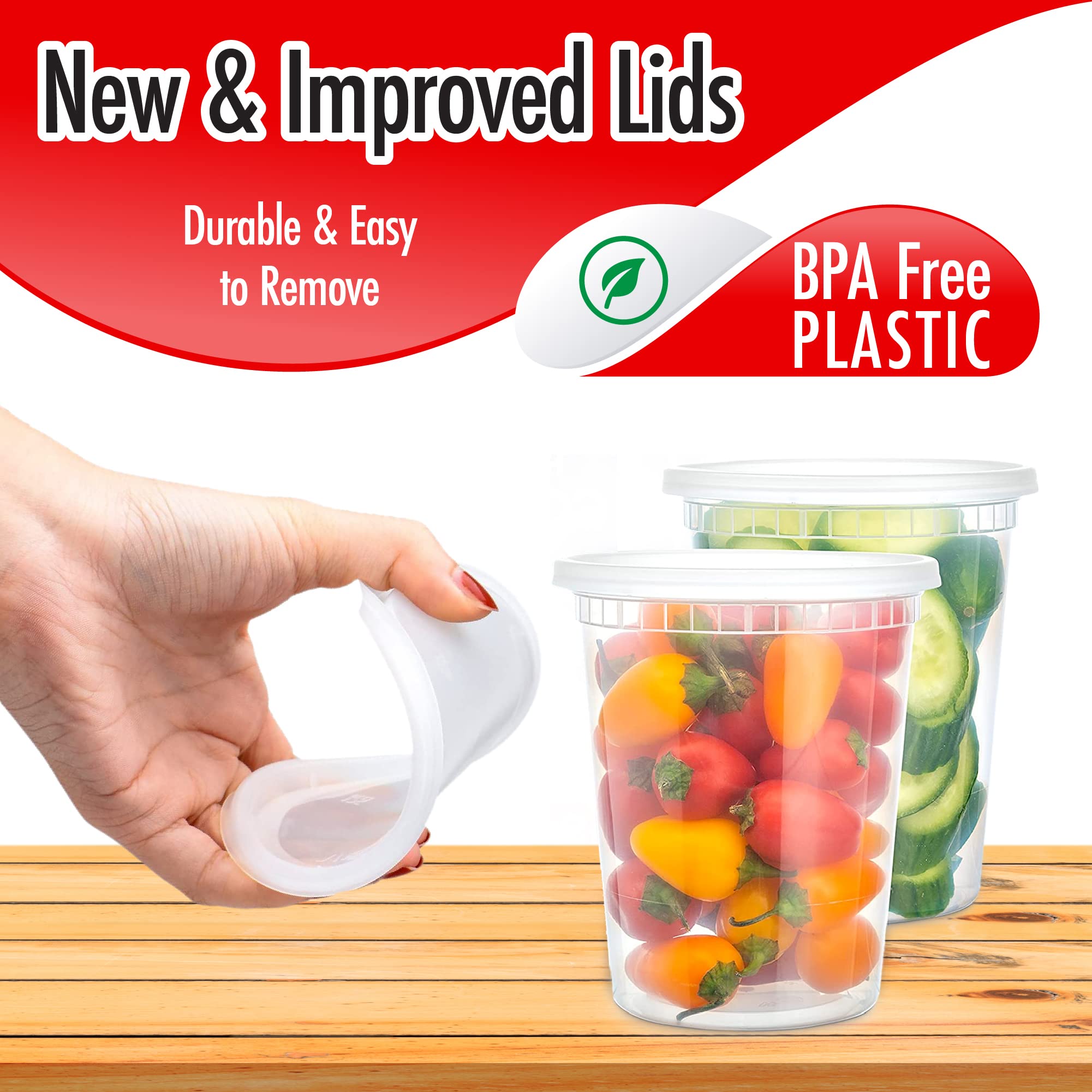 32oz-Deli Containers with Leakproof Lids-50 Pack BPA-Free Plastic Microwaveable Clear Food Storage Container Premium Heavy-Duty Quality Freezer & Dishwasher Safe product thumbnail 8