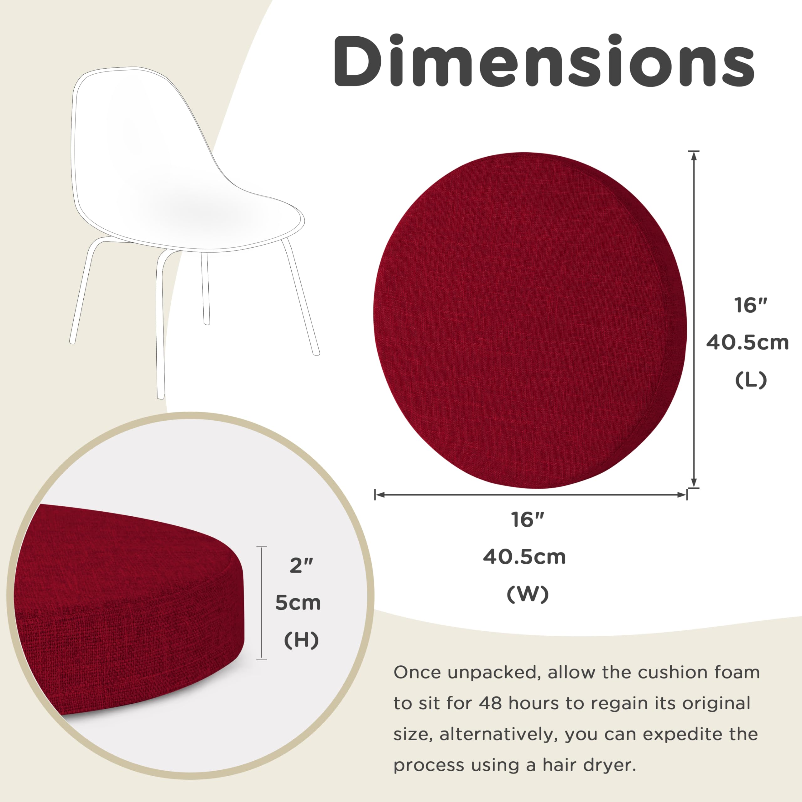 AddGrace Runde Sitzkissen für Esszimmerstühle 4er-Pack 40x40cm Rot