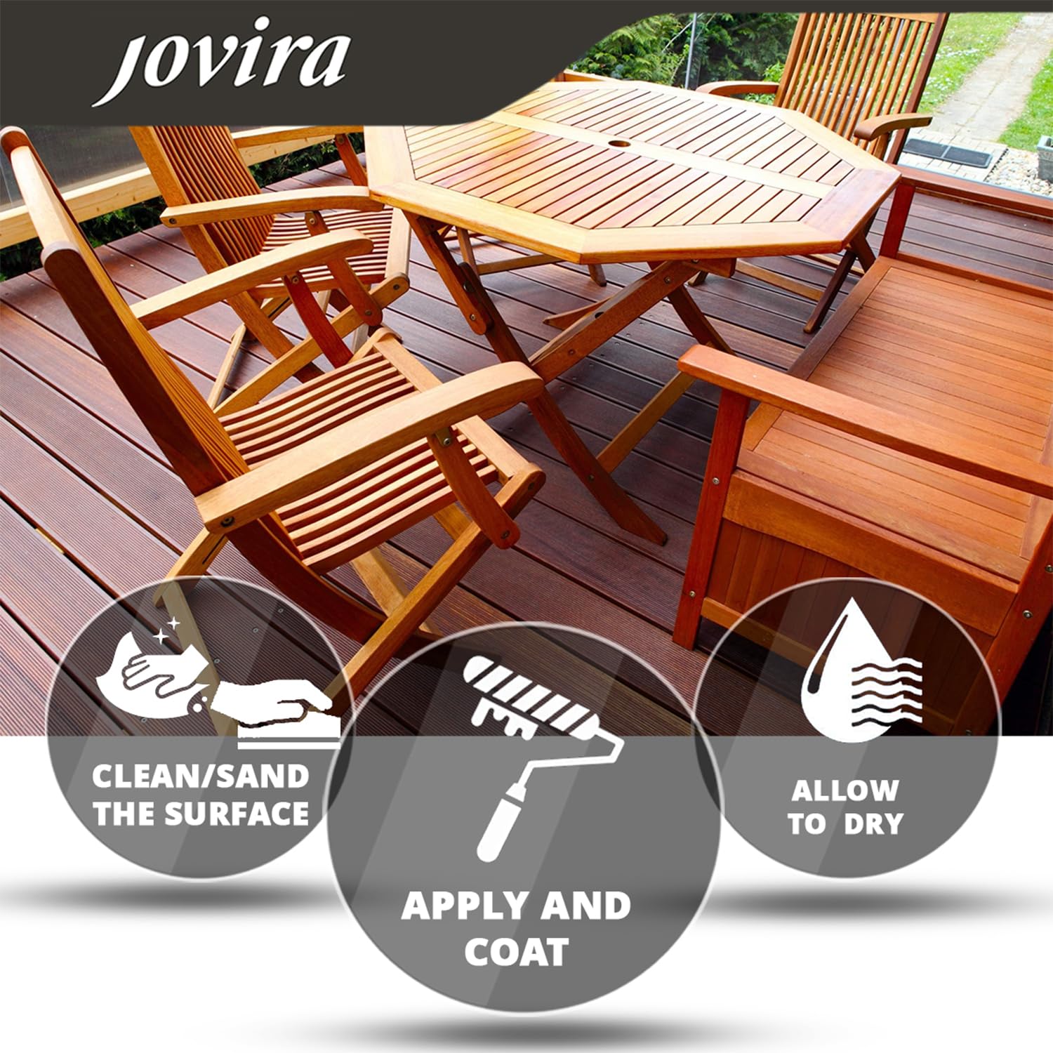 JOVIRA PINTURAS | Barniz Intemperie al Agua, para el cuidado y la decoración de maderas en exterior. (25,36 OZ, Satinado)