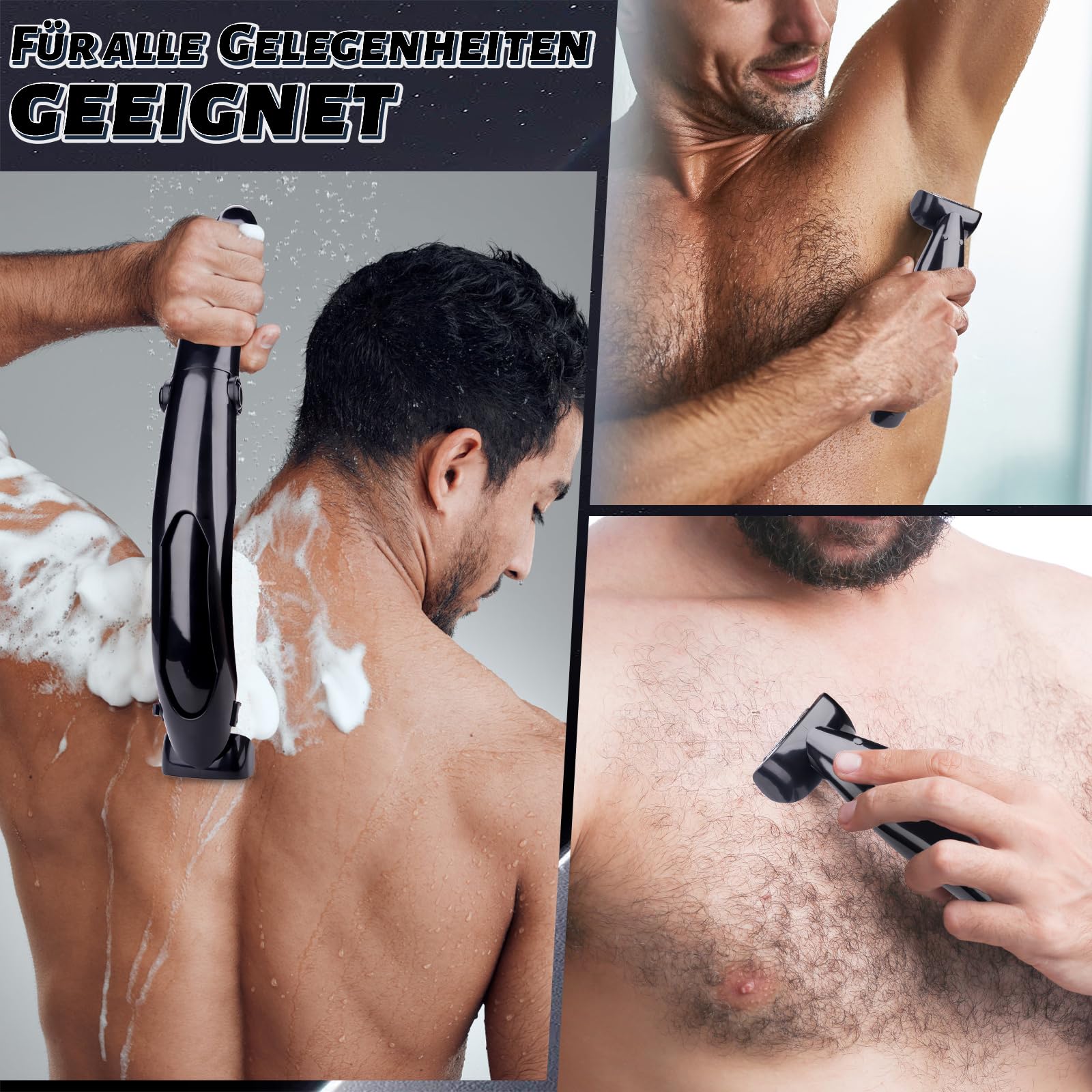 Tondeuse de Dos pour Hommes, Rasoir pour le Dos, Utilisation Humide et Sèche, Rafale de Puissance, Rasoir électrique pour le Dos avec Poignée Amovible, Tondeuse pour le Corps pour Hommes