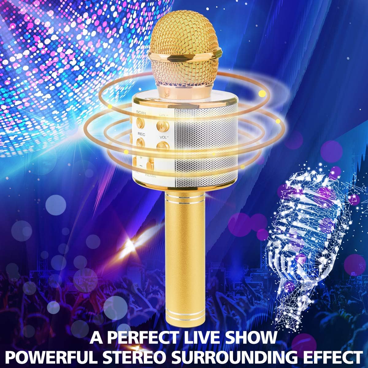 Bluetooth Karaoke Wireless Microphone for Kids, Hottest Birthday Presents Toys for 9 10 11 12 Years Old Boys Girl (Gold)