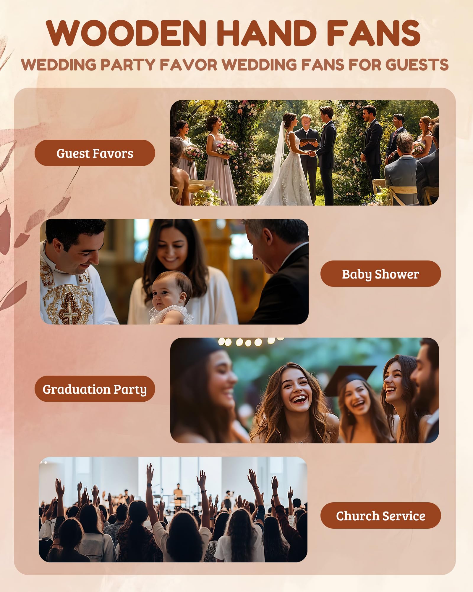10 Piezas Abanicos de Madera Personalizados Abanicos Plegables de Madera de Sándalo para Fiesta Regalo de Novia Regalo de Boda para Invitados (10)