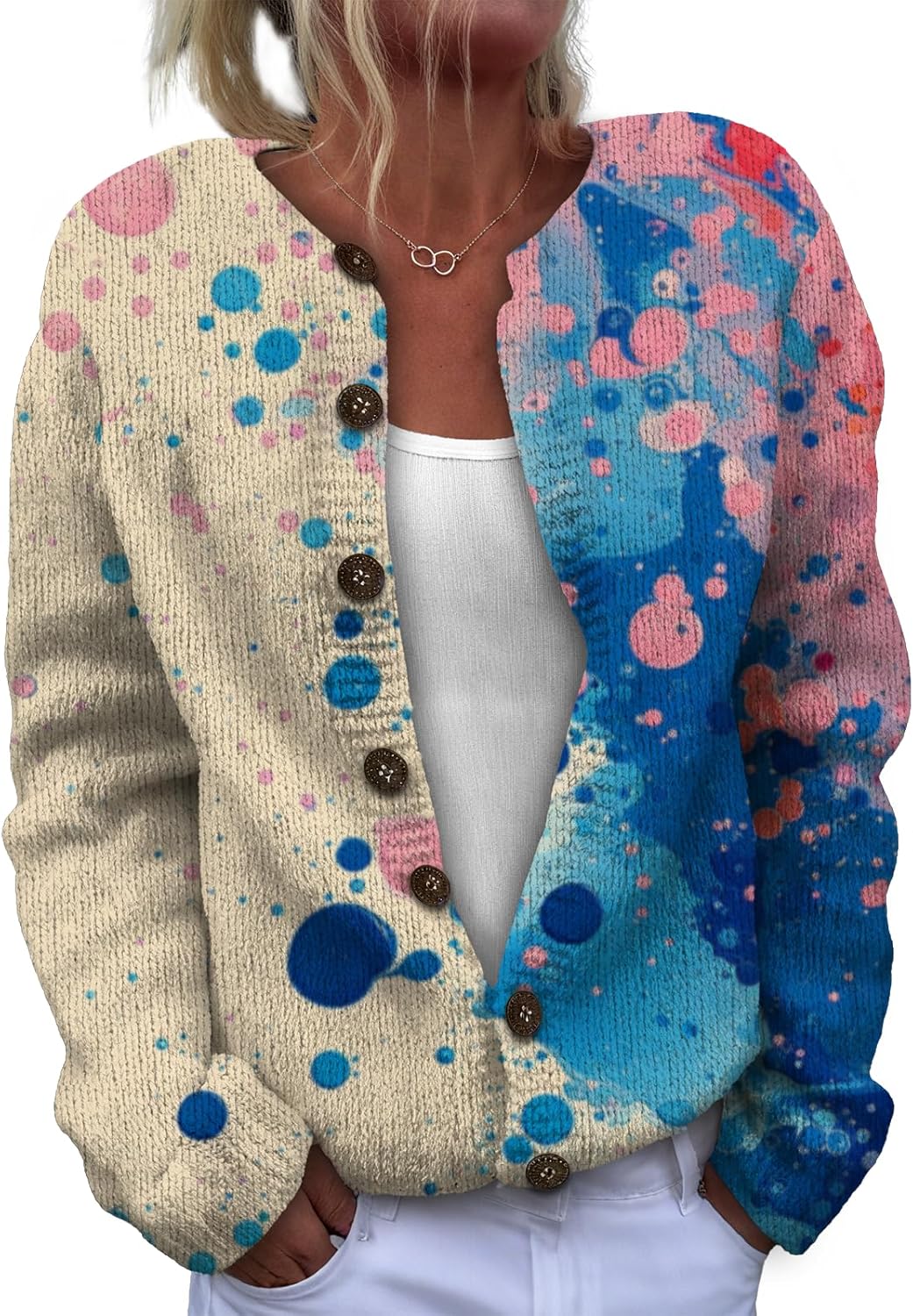 Cardigan Sweaters for Women Crewneck Long Sleeve Open Front Sweater Coatwear Slim Fit Floral Print Winter Cardigans