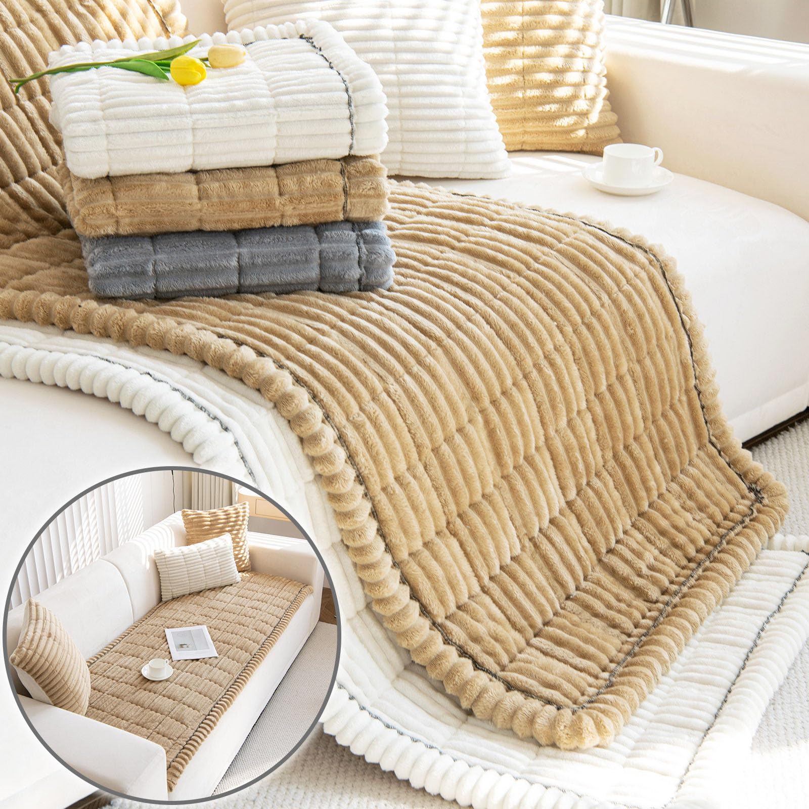 Housse De Canapé En Peluche Pour Chiens, Antidérapante Et Lavable, Résistante Aux Griffures Et Aux Poils Danimaux, Idéale Pour Les Canapés Confortables, Blanche, 71 X 211 Cm. Light Gray 70*180cm