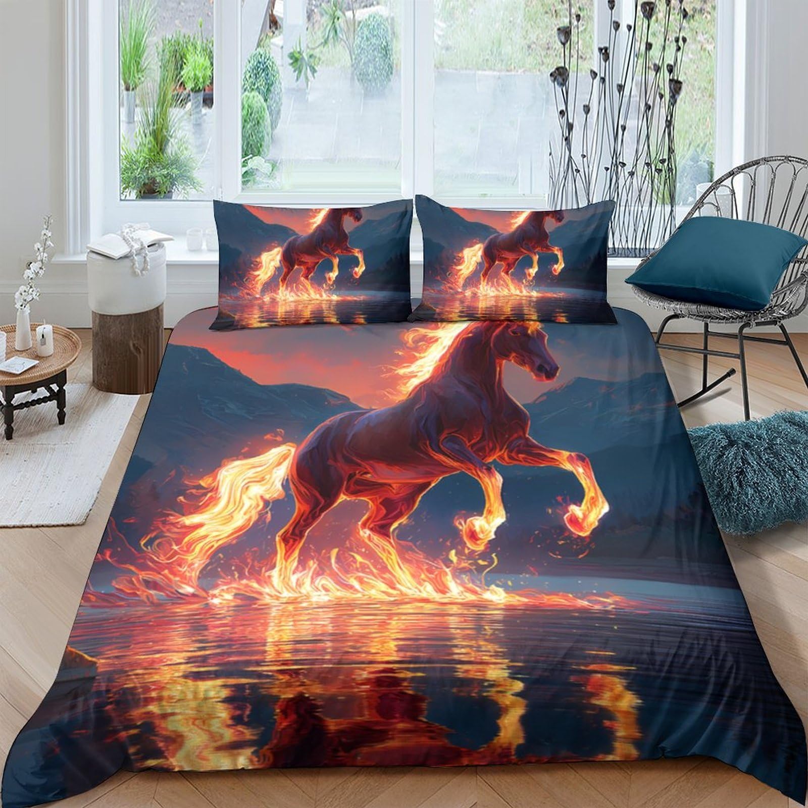 Ctjqhvkz Style-1 3D Printed Fiery Horse Fitted Sheet Microfiber Soft Bed Cover For Bedroom Dorm Mattress Protection Decor Single（135X200cm）