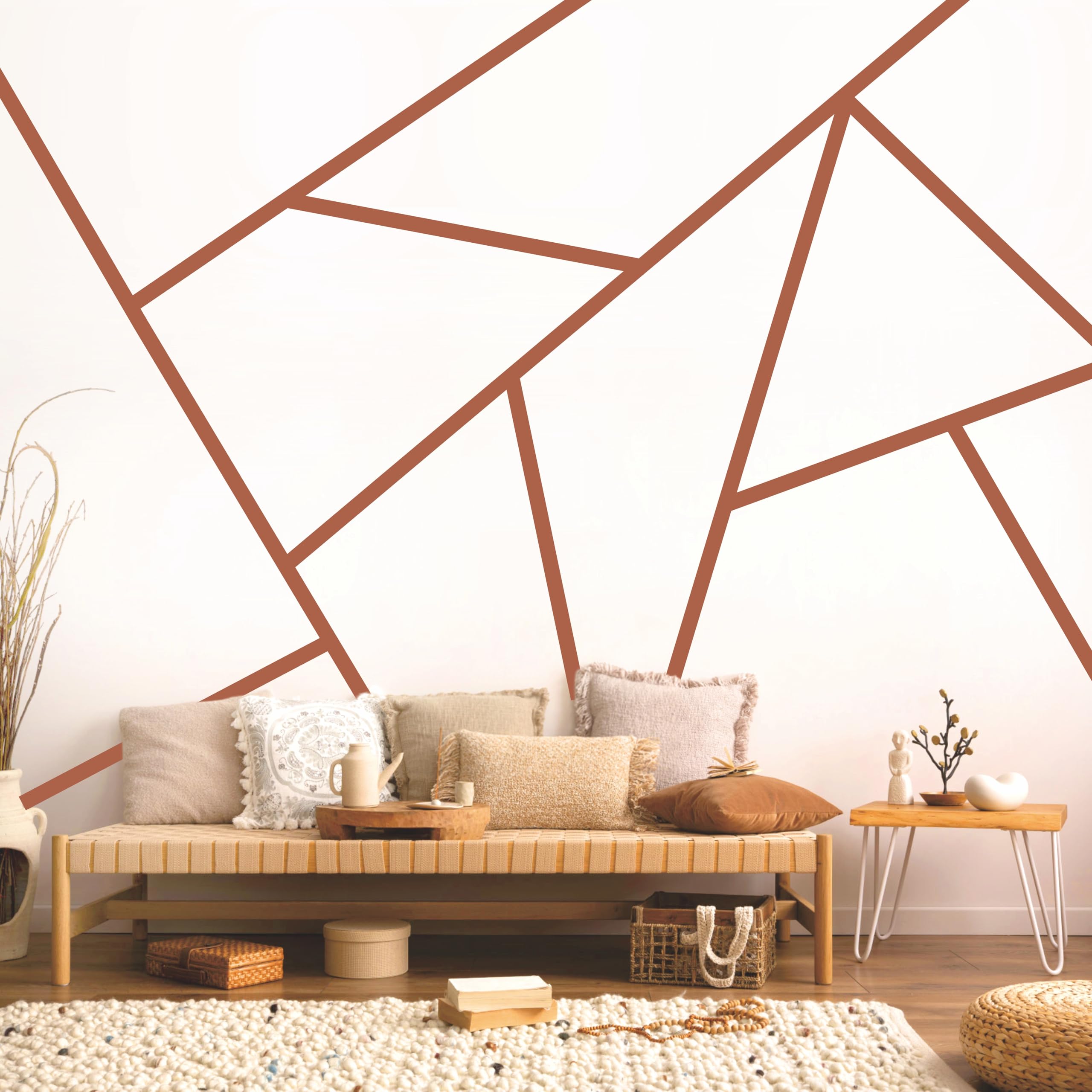 Geometric Line Wall Decals Brown Striped Wall Decal Peel and Stick Modern Walls Art Stickers Removable Metallic Line Walls Art Murals Boho Vinyl Accent Sticker for Living Room Office Bedroom Decor