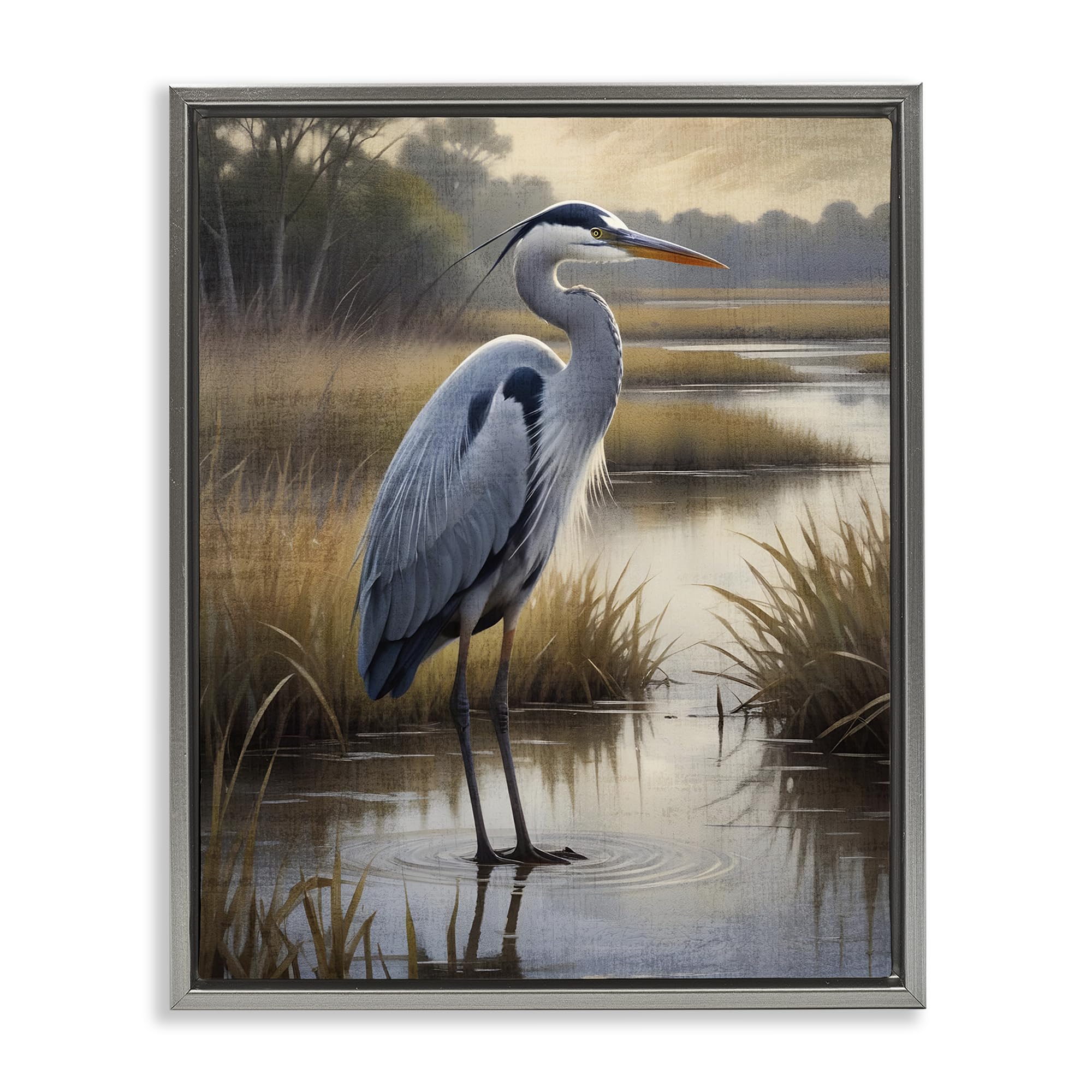 Stupell Industries Luster Gray (Matte) Heron In Serene Marshlands, 24 X 30 Inch Canvas In Floater Frame