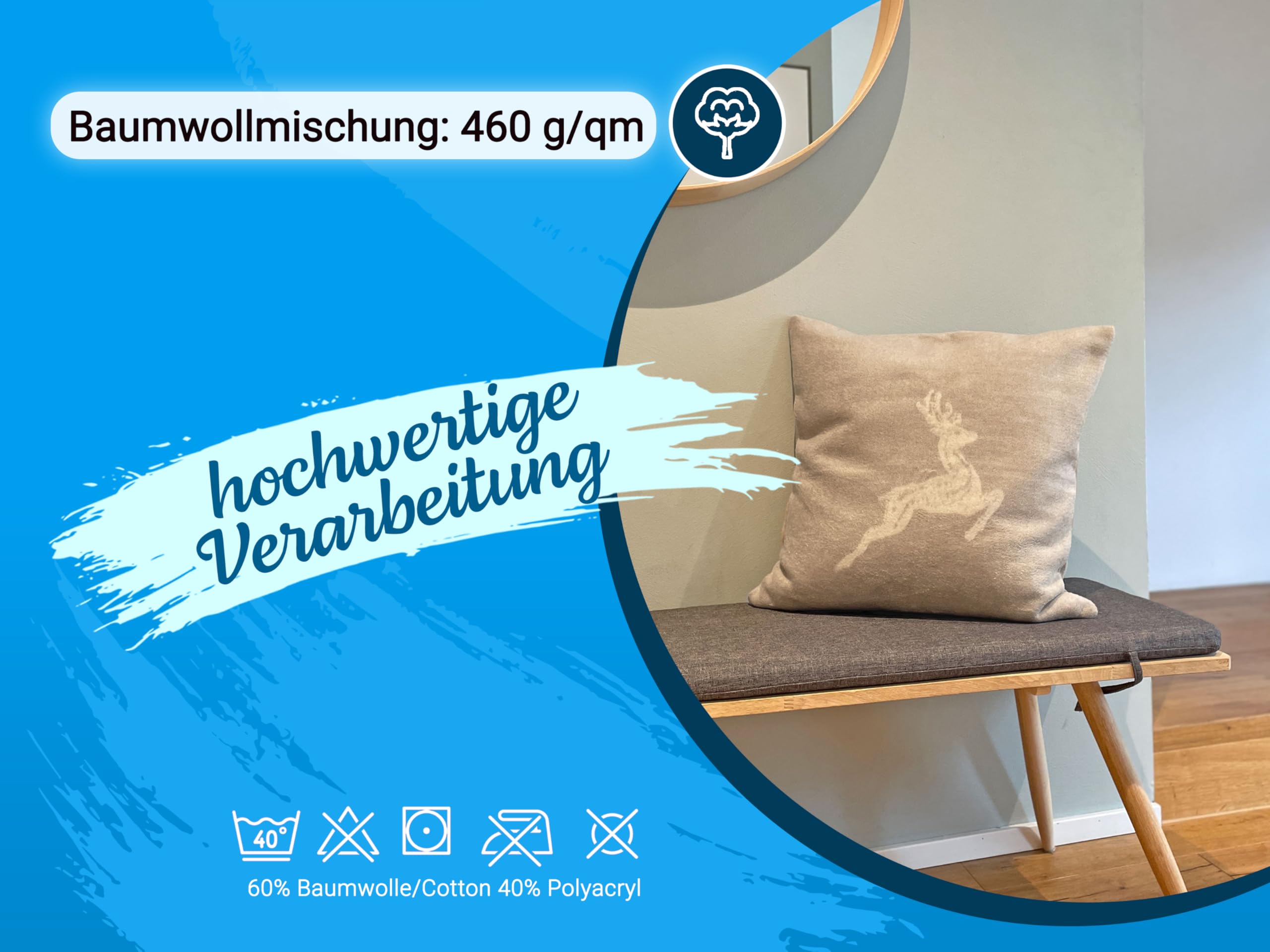 ZOLLNER 2er Set aus Kissen und Kissenbezüge in 50x50 cm - Flauschige und weiche Kissenhüllen in Taupe - Trendige Hirscheinwebung in Taupe - Mischgewebe - waschbar bis 40°C – Oeko Tex® Zertifiziert