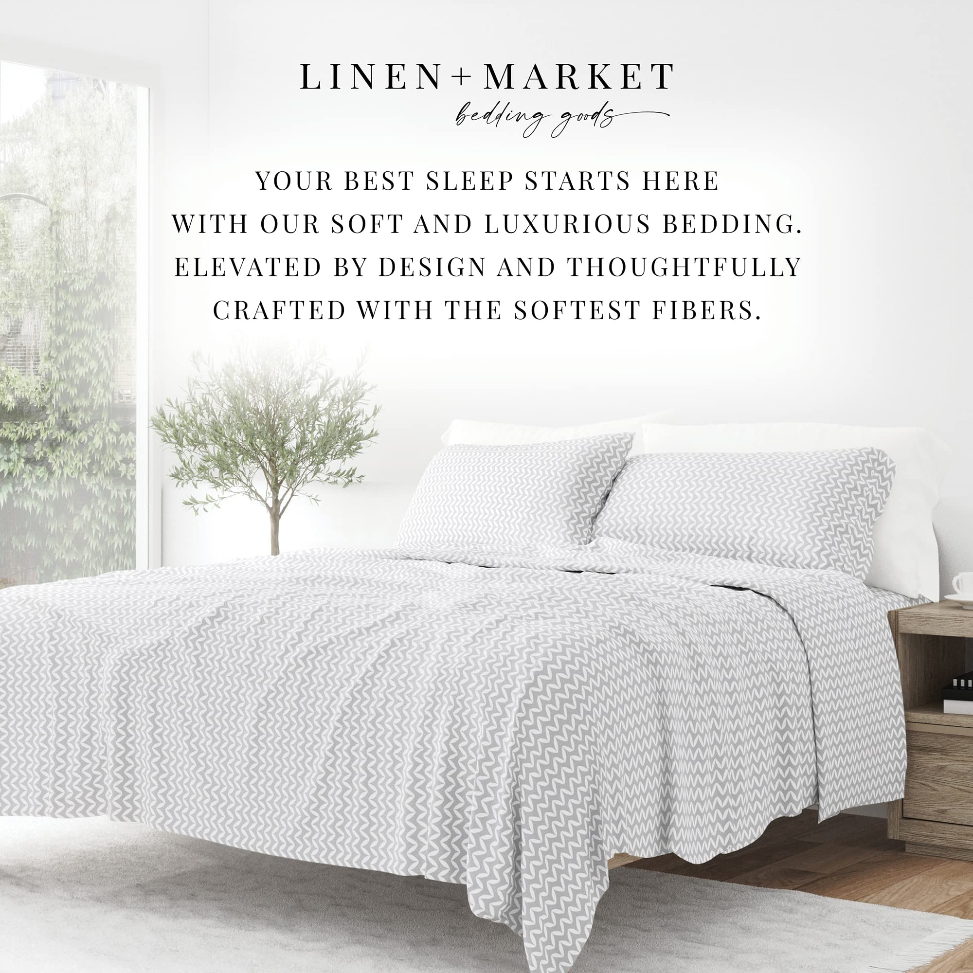 Linen Market 3 Piece Twin Bedding Sheet Set (Gray Chevron) - Image 2