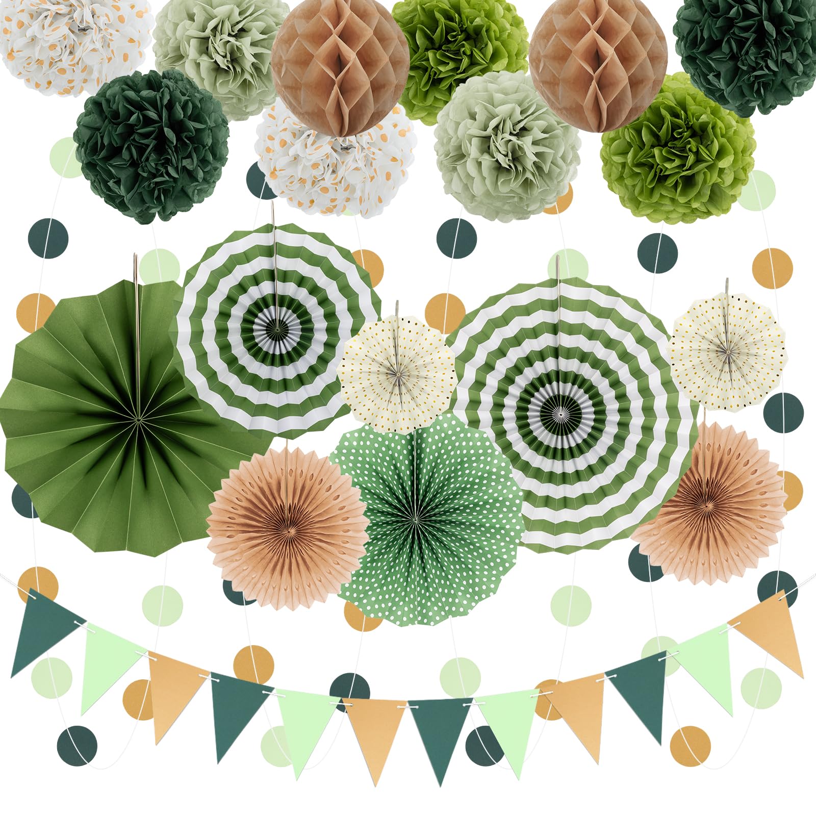 23Pcs Sage Green Party Decoration Kit for Birthday Bachelorette Baby Shower