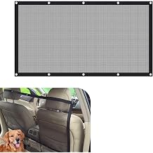 Car Rear Seat Partition Net, Adjustable Car Dog Barrier Net with Stretchy Bungee Cords, 45.3" x 24.4" Pet Barrier Backseat Mesh, Universal for Most Cars, Trucks, SUVs Black