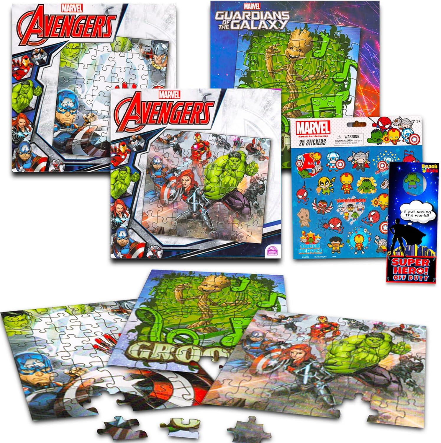 Marvel Heroes Premier Puzzles - 3 Assorted Avengers 48 Piece Puzzles Plus Avengers Stickers