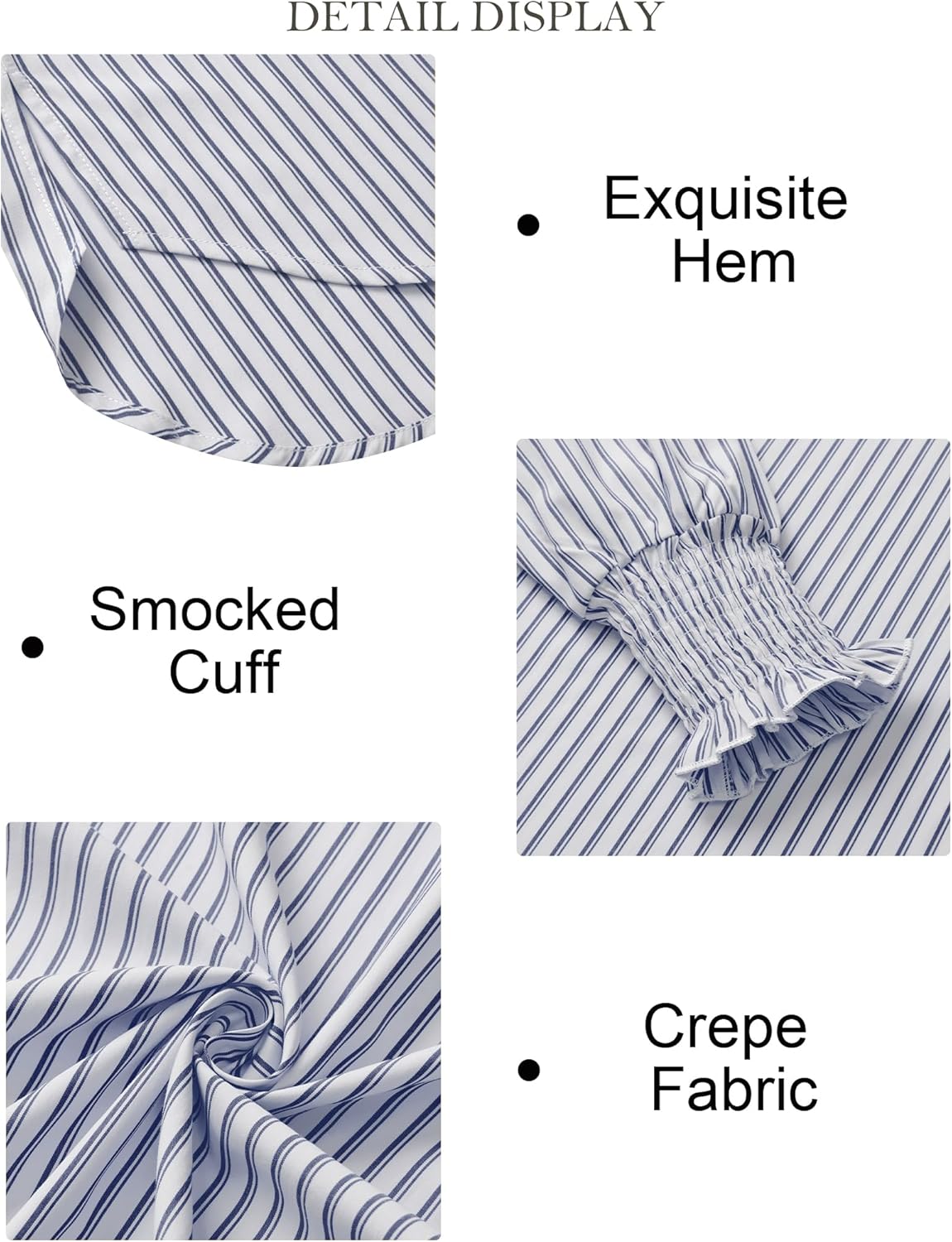 Womens Oversized Button Down Shirts Striped Smocked Cuff Long Sleeve Fall Blouses with Pocket Casual Collar Work Tops - Image 5