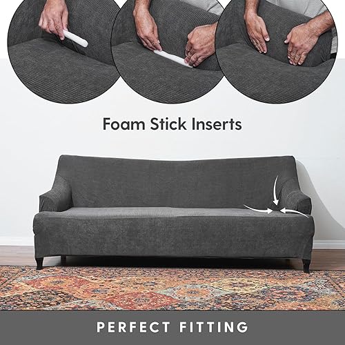 Miniatura 3 de Juego de fundas protectoras de muebles de 3 piezas para sofá, sofá biplaza o sillón con brazos, elástica (de 4 vías)) para adaptarse o fundas, juego