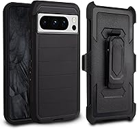 Vista 11 de Funda para Google Pixel 8 Pro, resistente y duradera, con protección de puerto, incluye soporte de clip con protector de pantalla integrado (negro)
