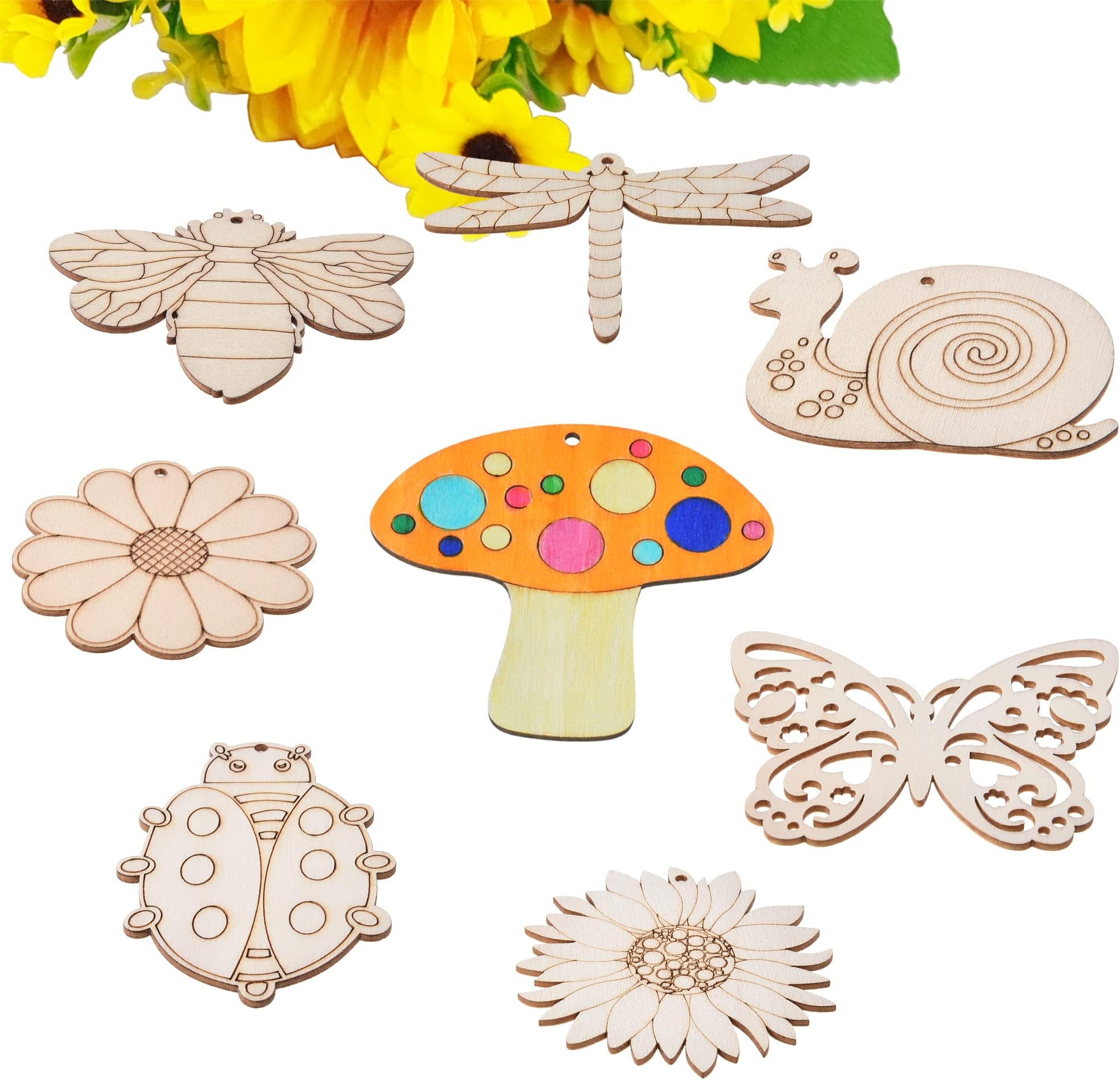 48PCS Unfinished Wood Insect Cutouts with Sling Hole,Butterfly Wooden Blank Paint Crafts for Kids Painting DIY Crafts Home Decoration Craft Project Home Decor Ornament Supplies(Insect Color)