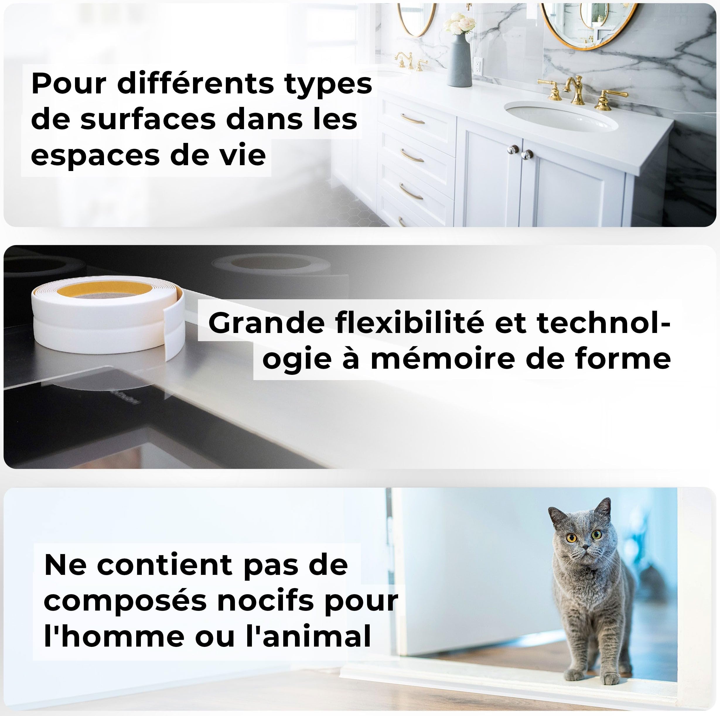 Quest Plinthe Souple Autoadhésive 15 x 15 mm Étanche - Blanc, 25 m
