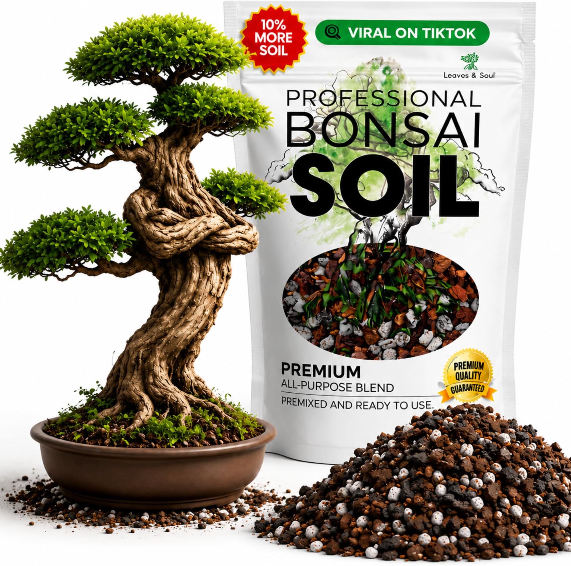 Professional Bonsai Soil Mix Ready to Use | Large 2.2 Quarts, Premium Potting Soil for Bonsai Trees, Fast Draining Blend Lava Limestone Pearock Calcined Clay Pinebark Indoor Outdoor | Made in USA