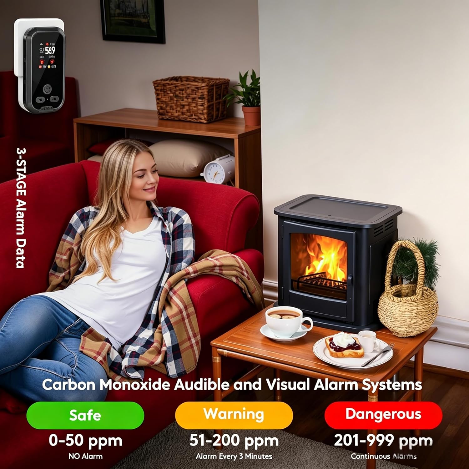 5-in-1 Detector with HD Screen, Home, Apartment, Hotel, Camping RV (Black)