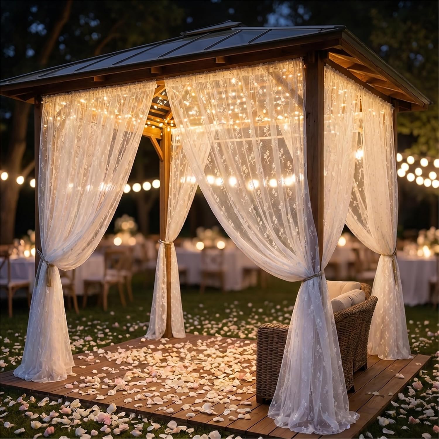 Outdoor Sheer Curtains for Patio Waterproof, 2 Panels Rod Pocket Light Filtering Indoor Lace Curtain for Gazebo, Porch, Pergola, White, W62 x L120