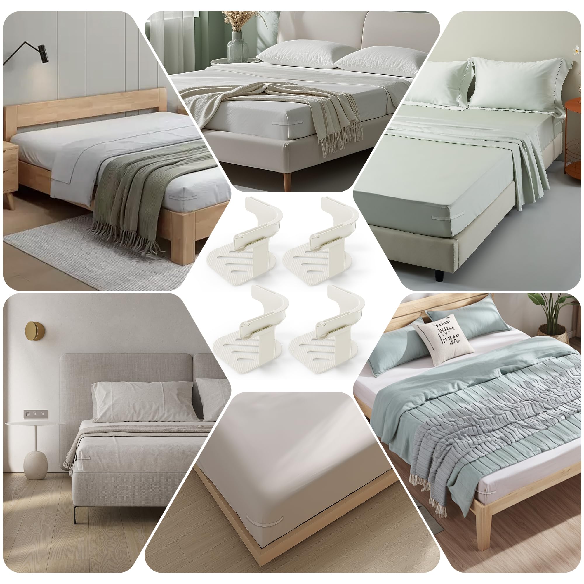 Set 4 Ferma Lenzuola Angolari, Blocca Lenzuola al Materasso, Sistema di Fissaggio Antiscivolo per Biancheria da Letto, adatti a tutti i tappeti, coperte, biancheria da letto - Bianco